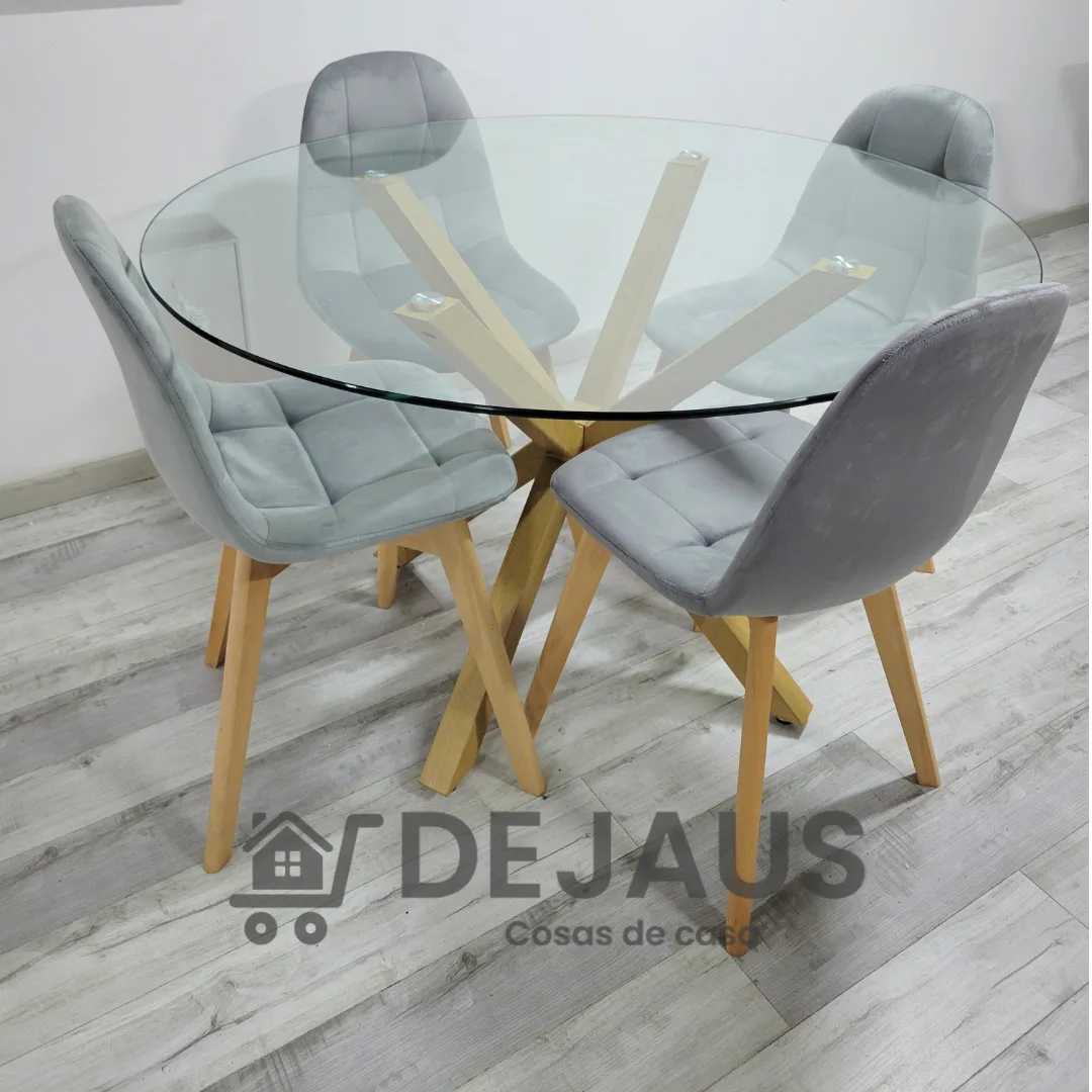 Mesa Warwick 120cm con 4 Sillas Capitoné Felpa