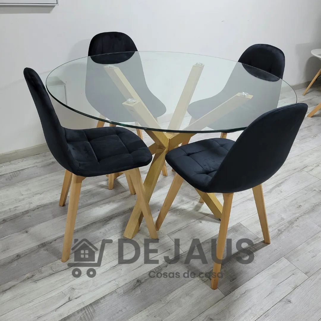 Mesa Warwick 120cm con 4 Sillas Capitoné Felpa