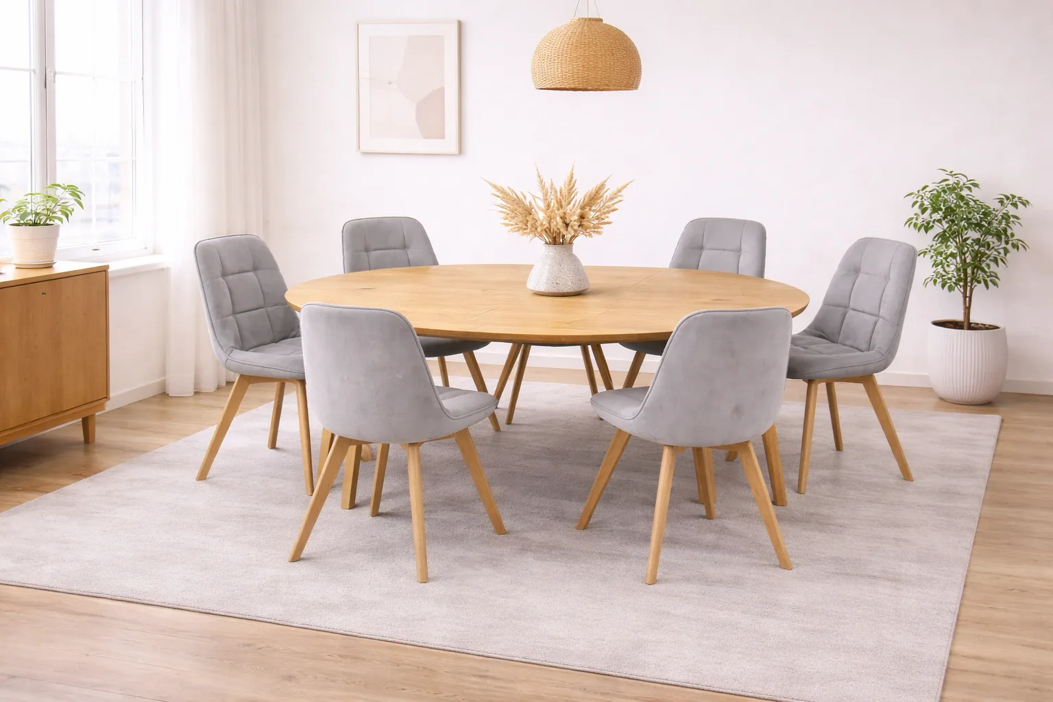 Mesa Expandible Wood con 6 Sillas Capitone Felpa