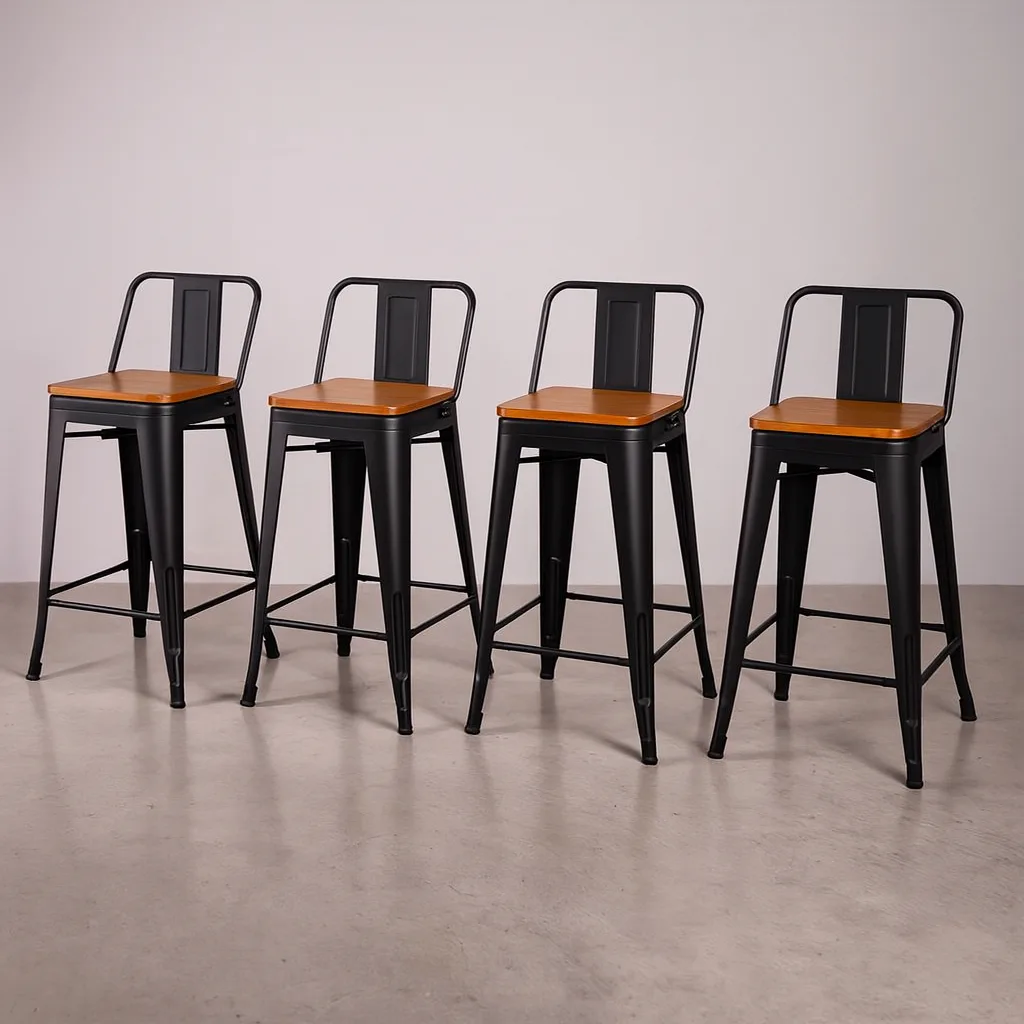 Set de 4 Taburetes Tolix con Madera (65cm)
