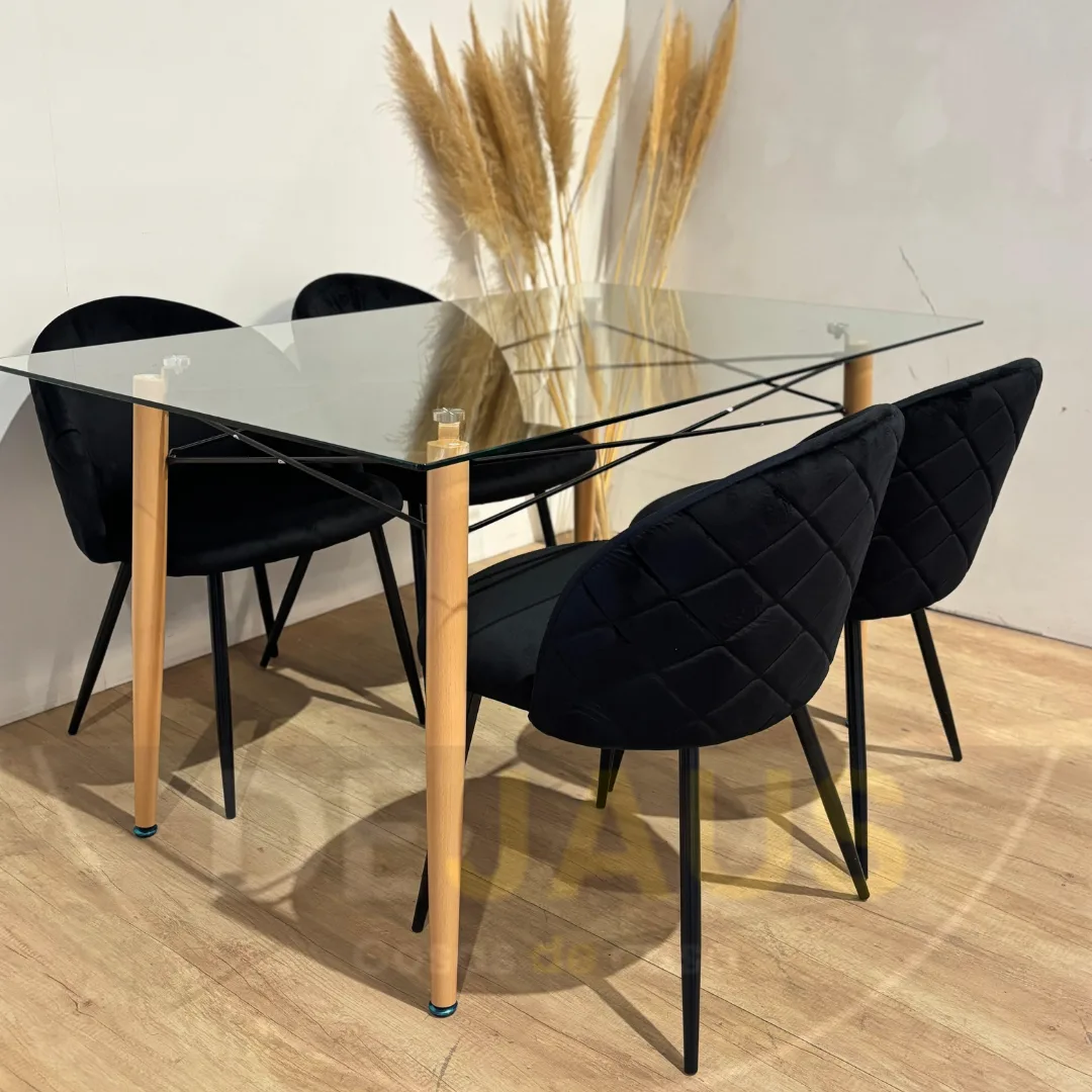 Comedor 4 personas Mesa Charles con Sillas Tokio Felpa Black