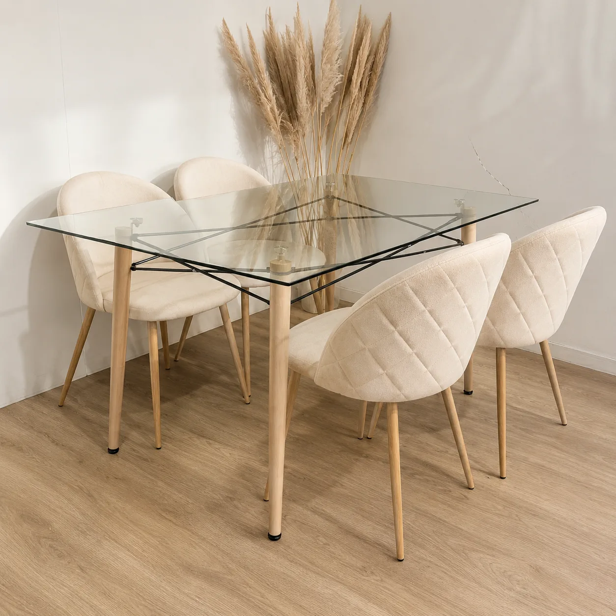 Comedor 4 personas Mesa Charles con Sillas Tokio lino wood