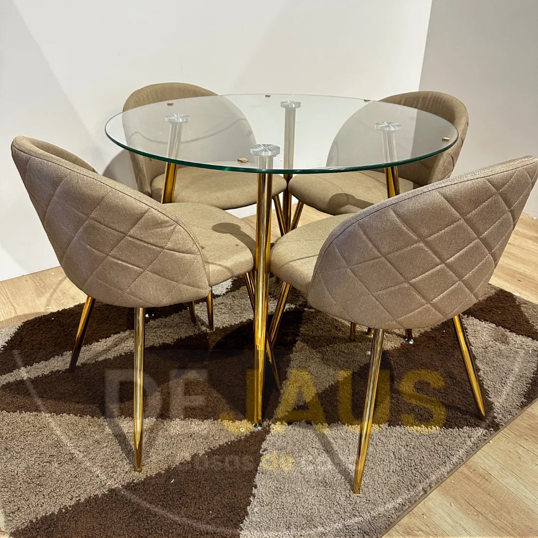 Comedor 4 personas Mesa Lyon Gold con Sillas Tokio Lino Gold