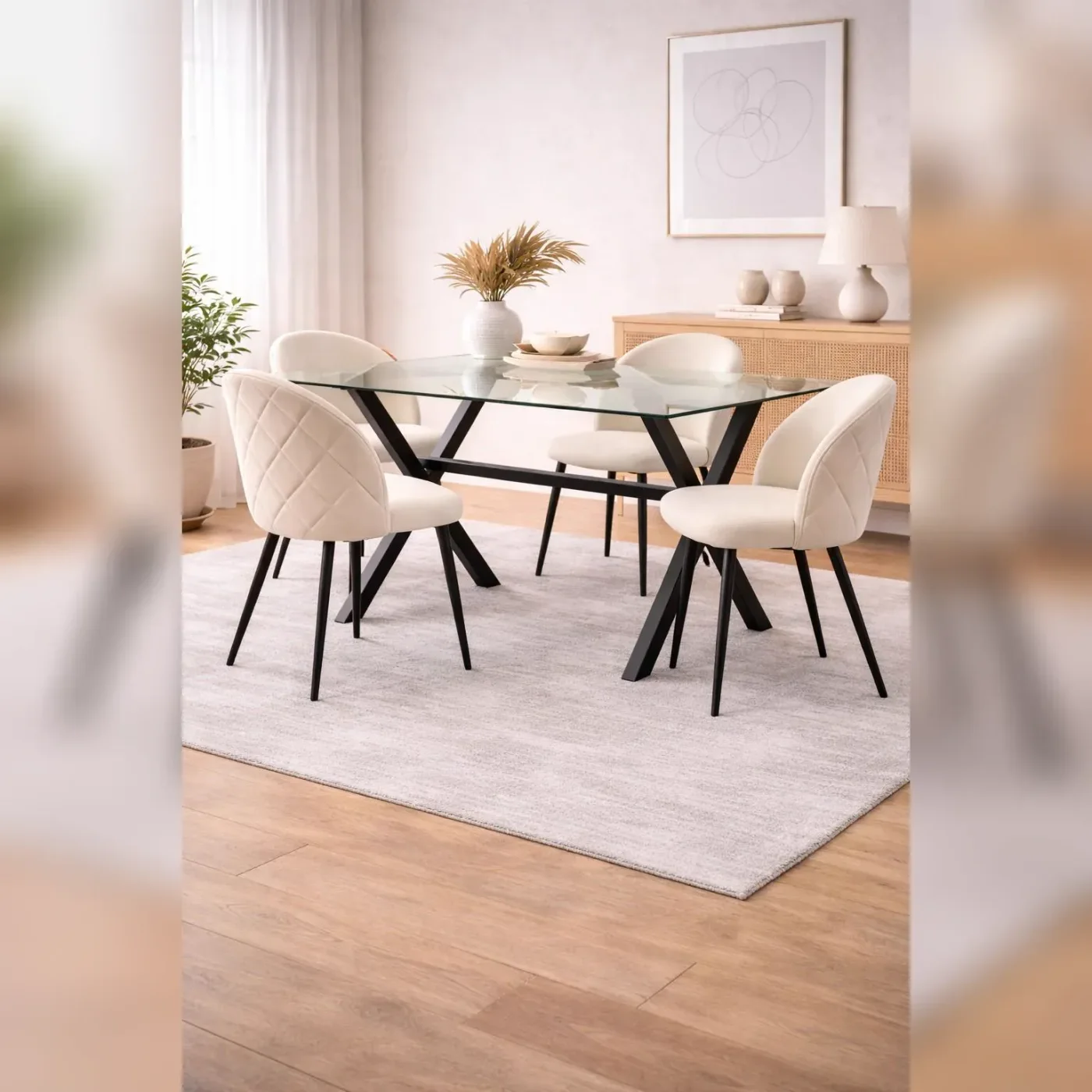 Comedor 4 personas mesa Medlock con Sillas Tokio Felpa Black