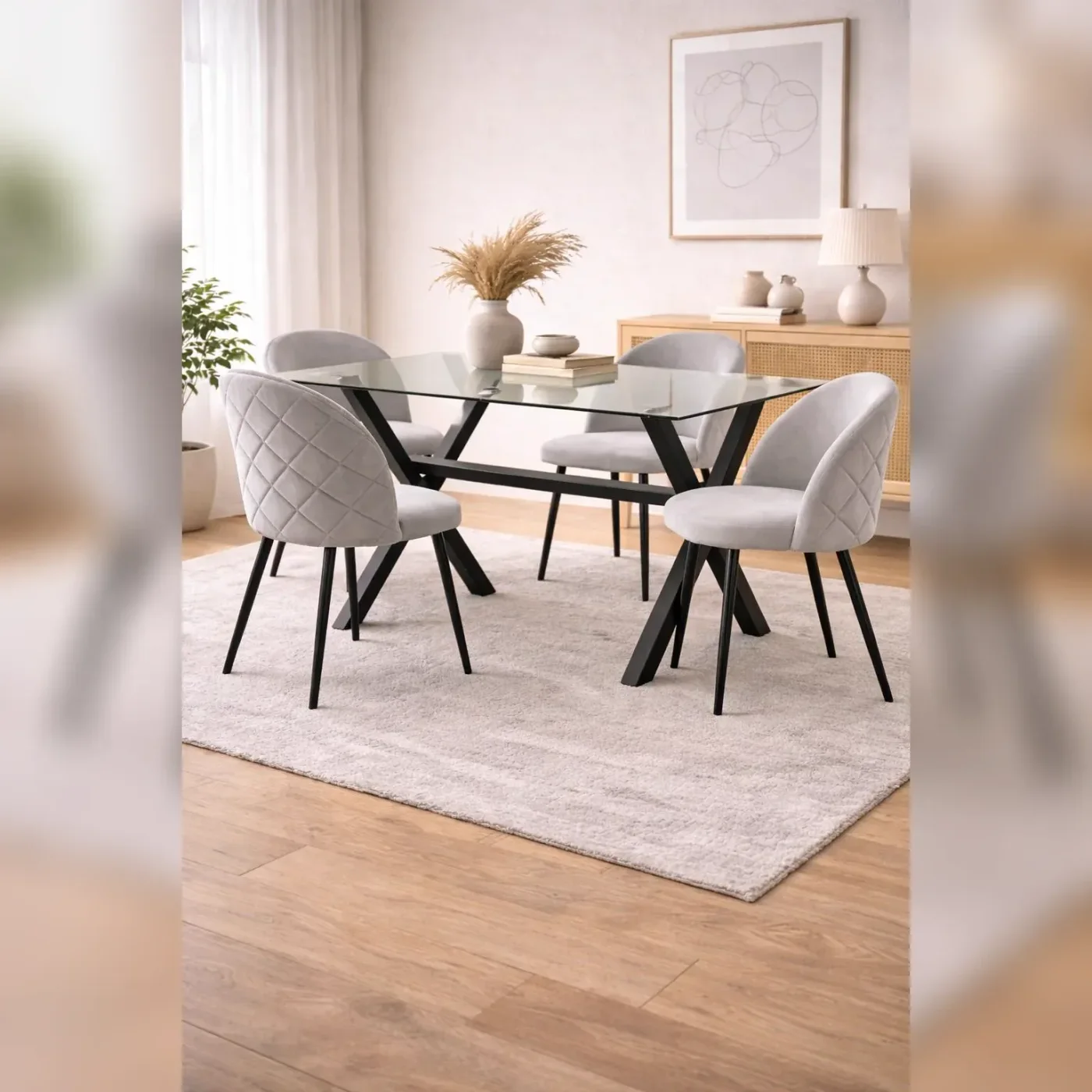 Comedor 4 personas mesa Medlock con Sillas Tokio Felpa Black