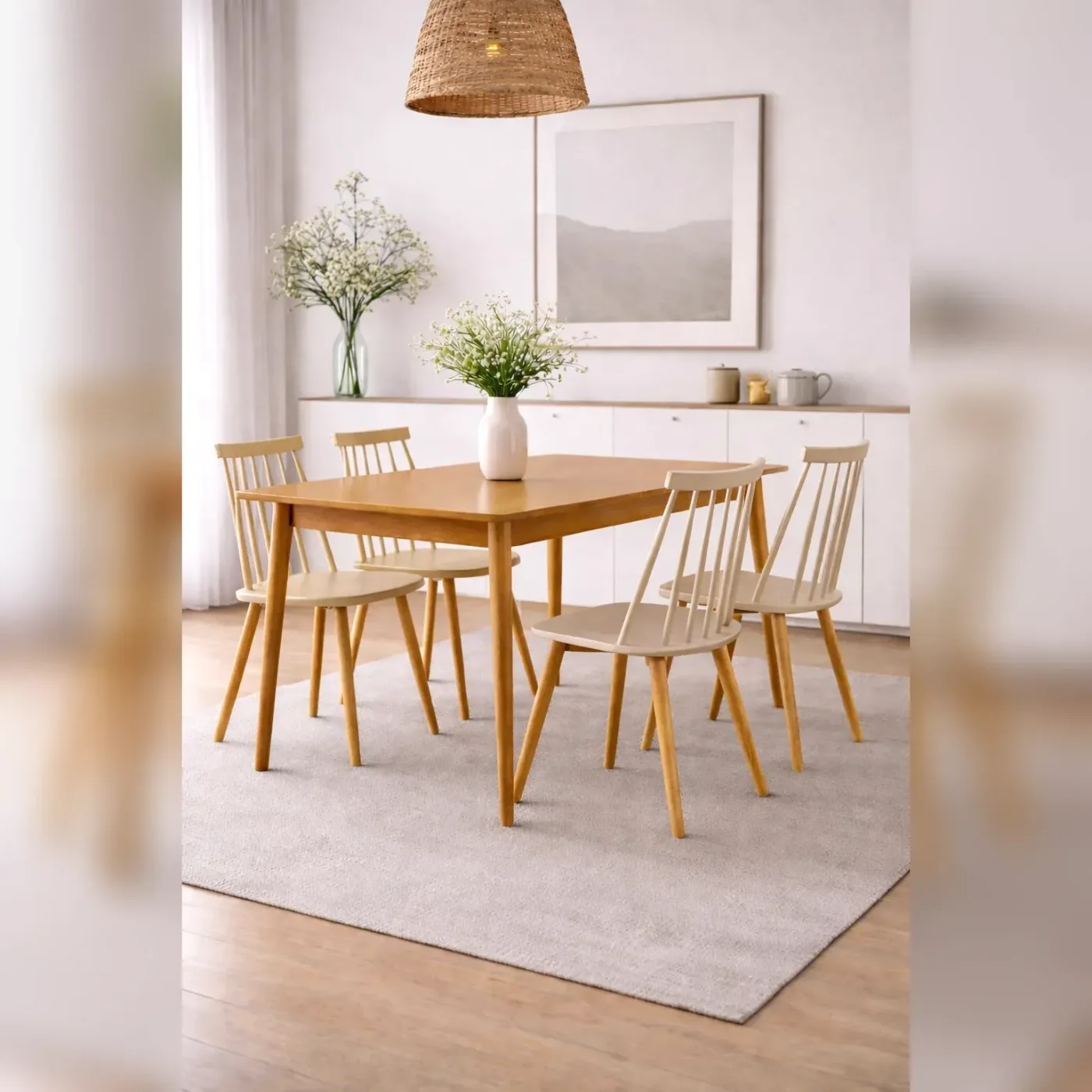 Comedor 4 Personas Mesa Vema Rectangular con 4 Sillas Windsor Reims
