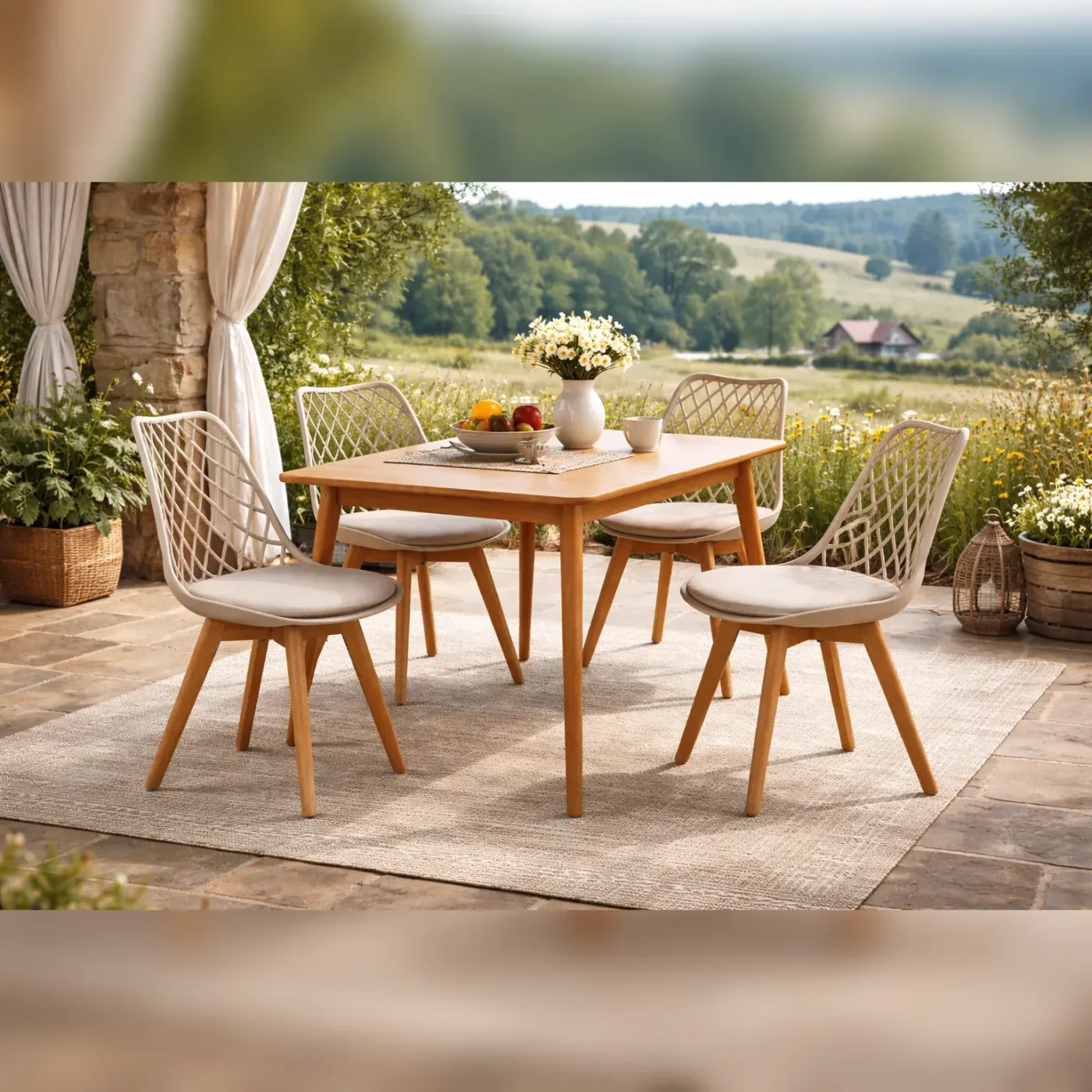 Comedor 4 Personas Mesa Vema Rectangular con Sillas Tulip Mesh