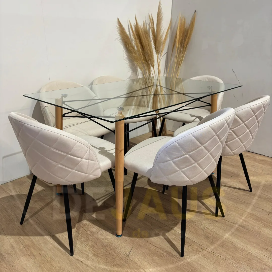 Comedor 6 personas Mesa Charles con Sillas Tokio Felpa Black