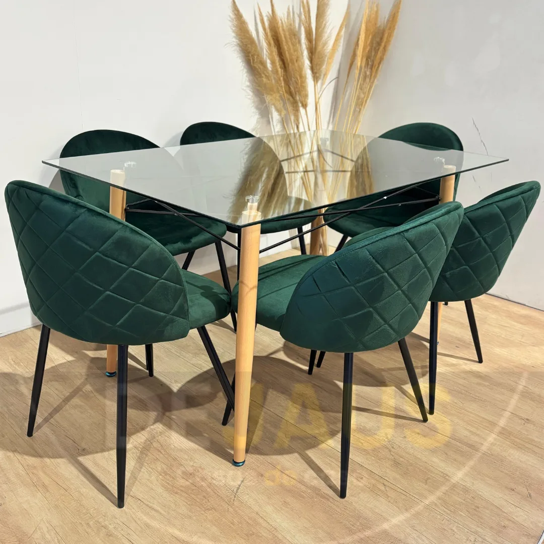 Comedor 6 personas Mesa Charles con Sillas Tokio Felpa Black