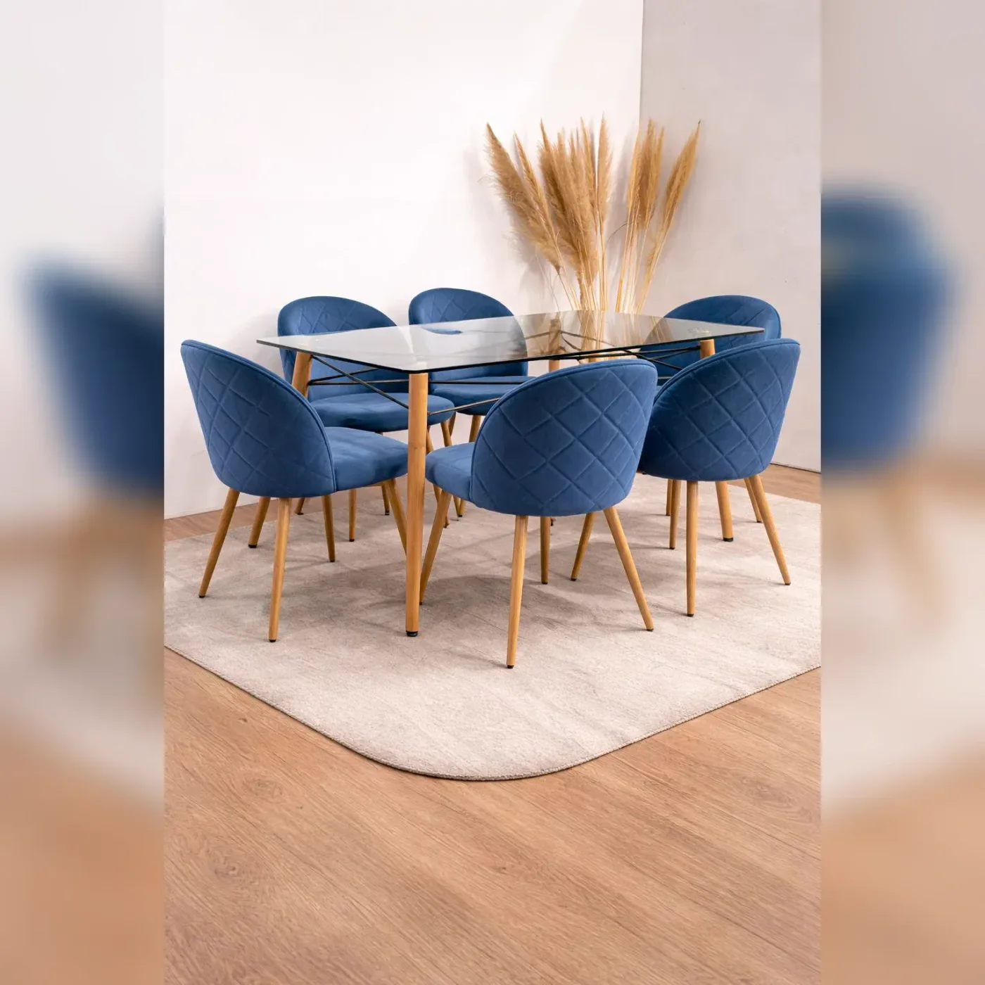 Comedor 6 personas Mesa Charles con Sillas Tokio Felpa Wood