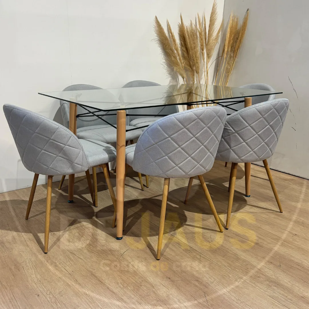Comedor 6 personas Mesa Charles con Sillas Tokio lino wood
