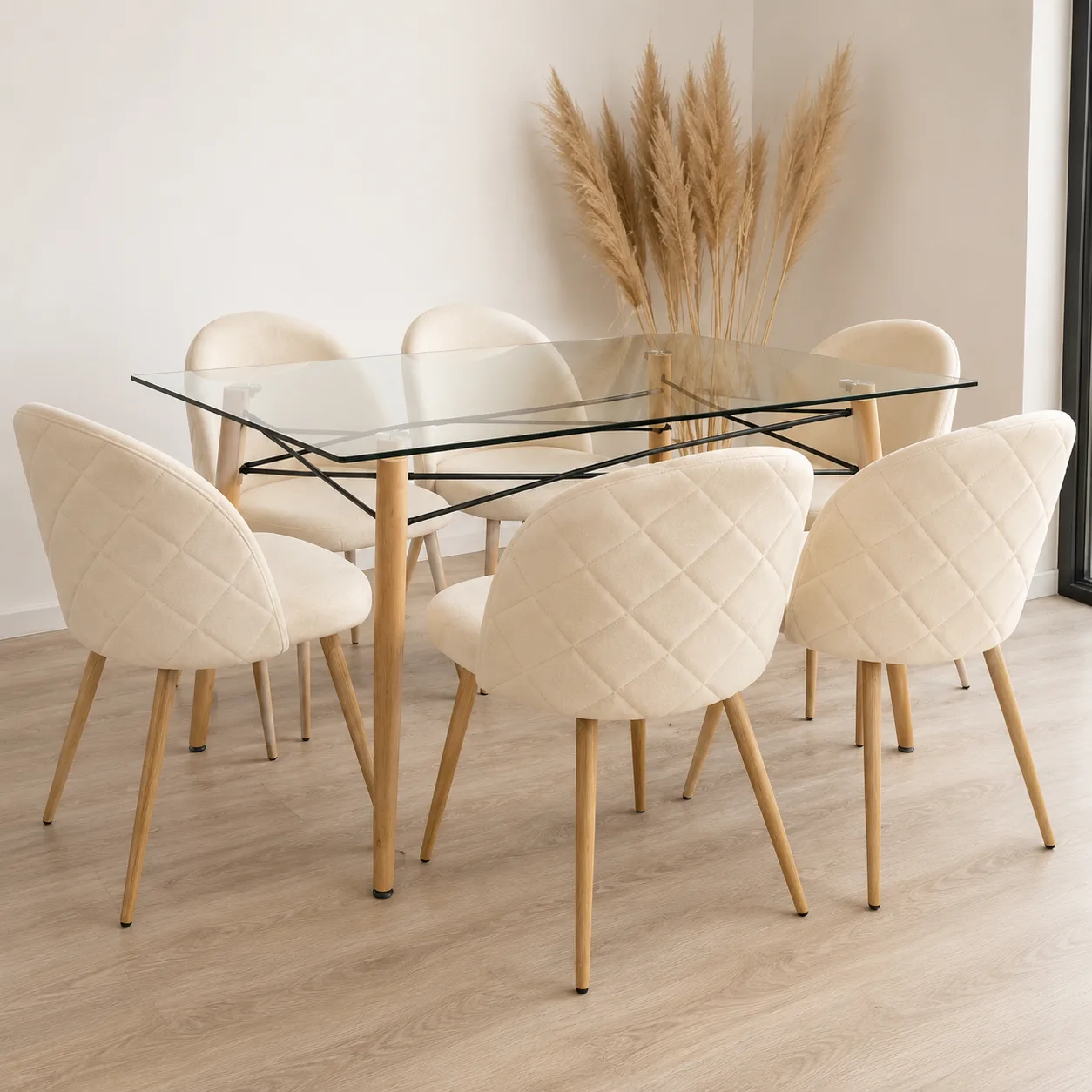 Comedor 6 personas Mesa Charles con Sillas Tokio lino wood