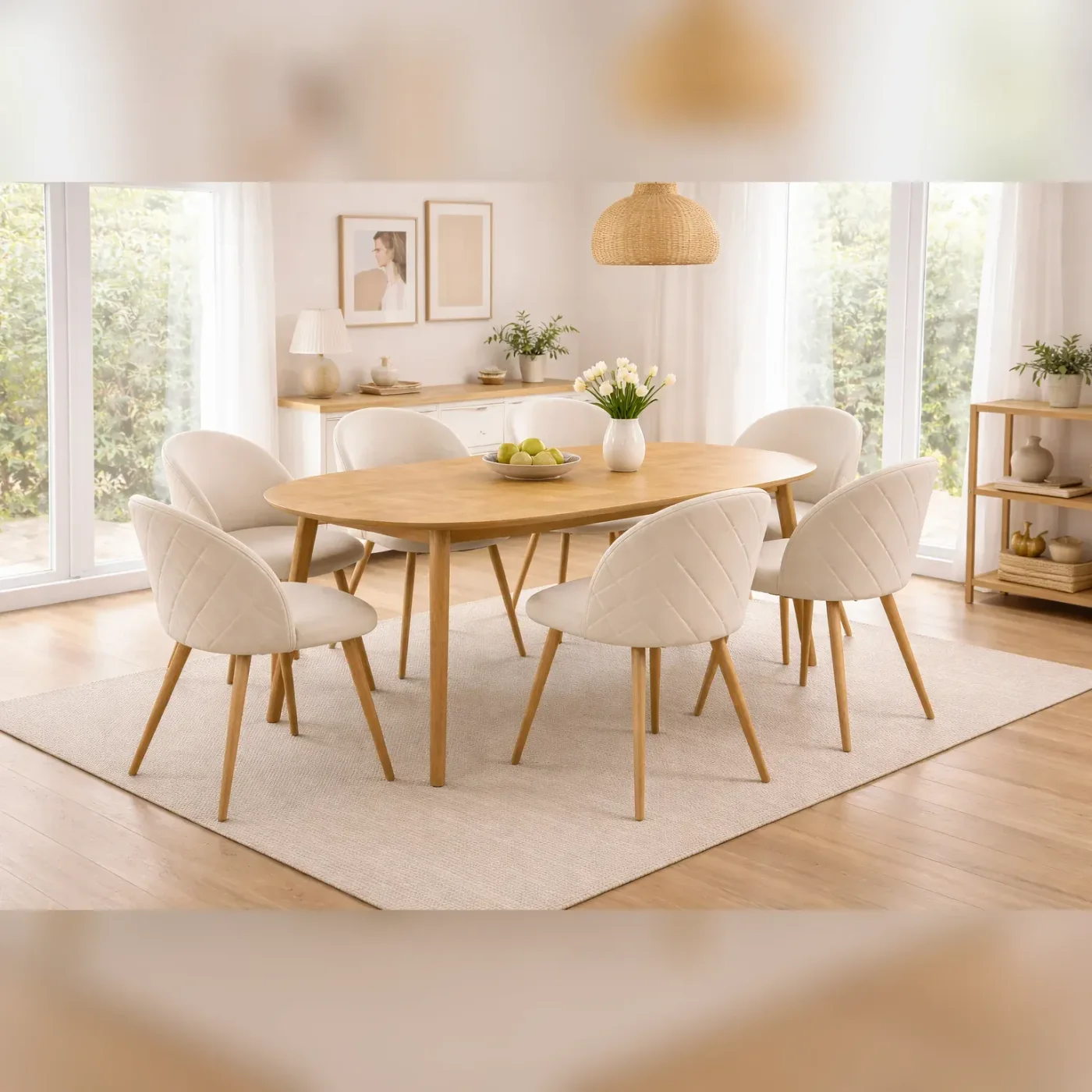 Mesa Expandible Wood con 6 Sillas Tokio Lino