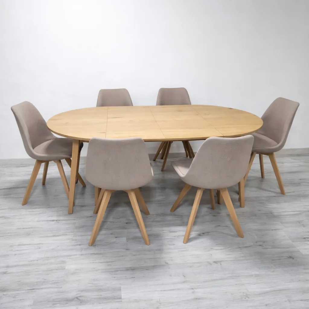 Mesa Expandible Wood con 6 Sillas Tulip Lino