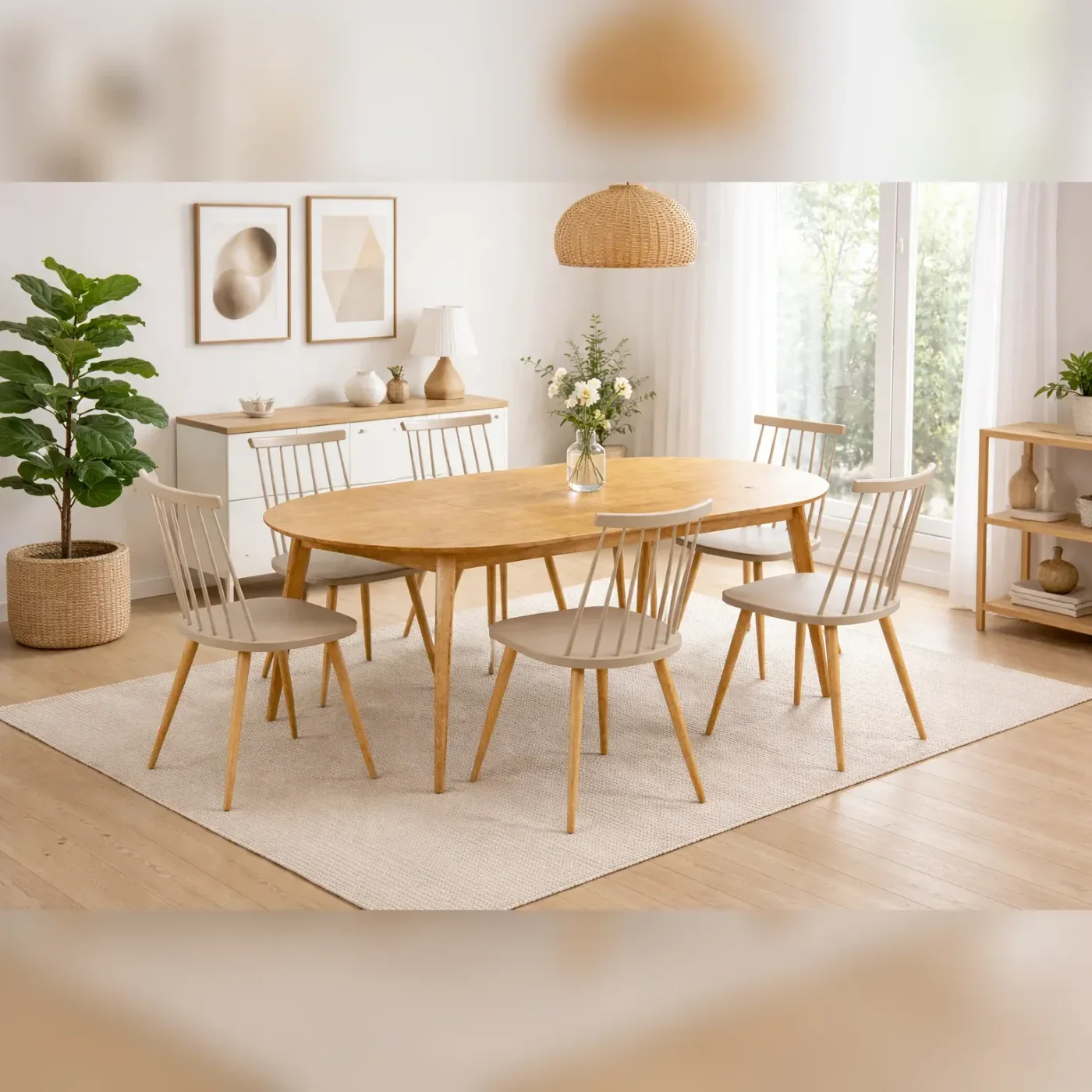 Mesa Expandible Wood con 6 Sillas Windsor Reims