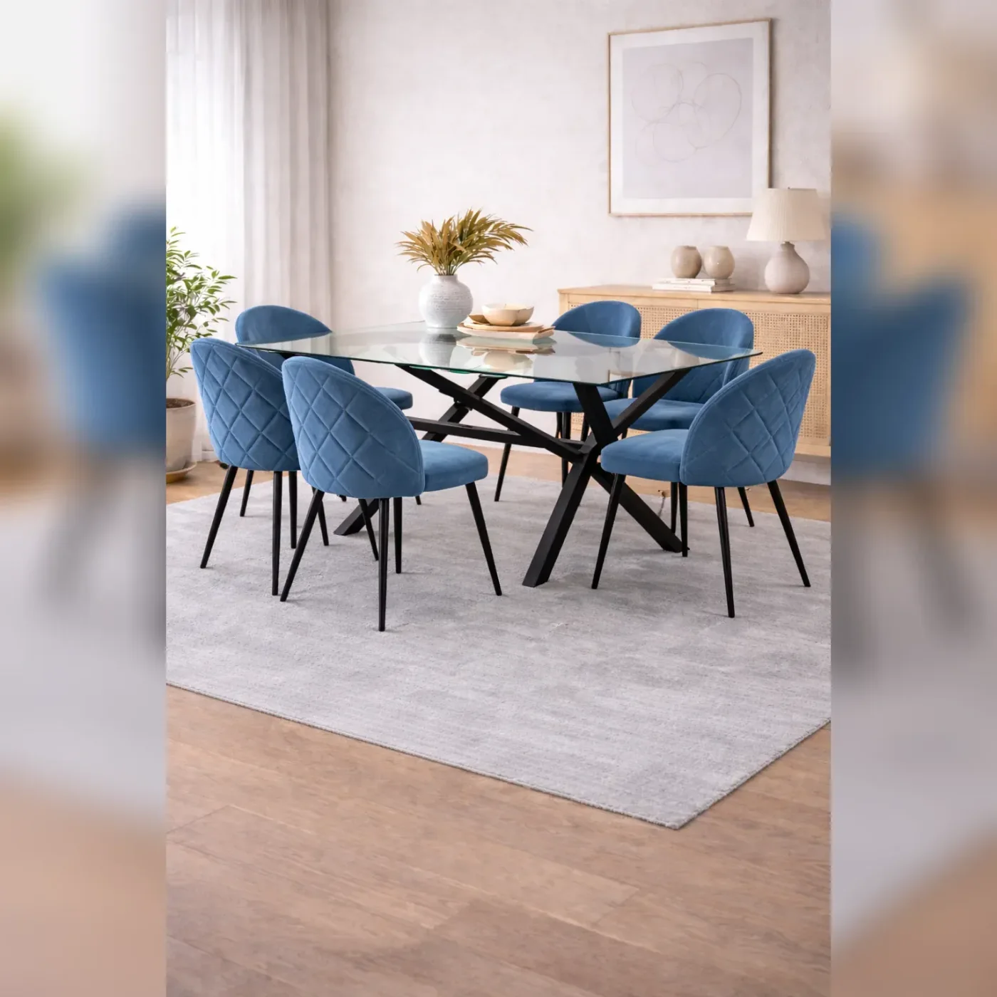 Comedor 6 personas mesa Medlock con Sillas Tokio Felpa Black