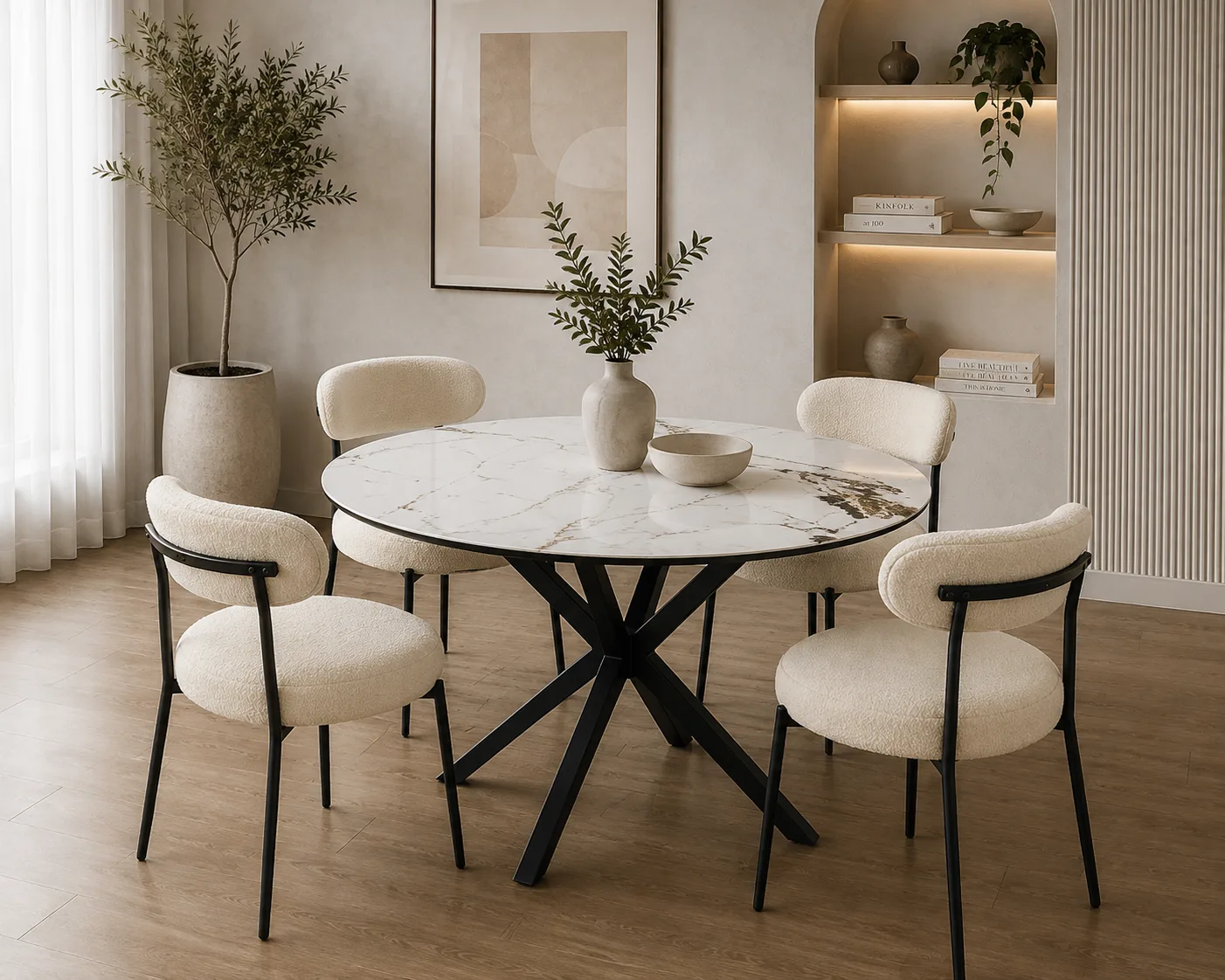 Comedor Mesa Warwick Stone con 4 Silla Oslo Boucle