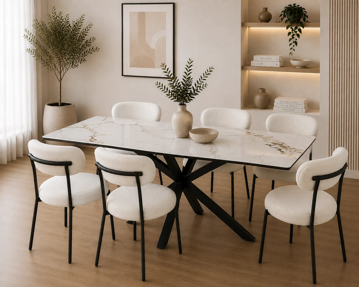 Comedor Mesa Warwick Stone Rectangular con 6 Silla Oslo Boucle Black
