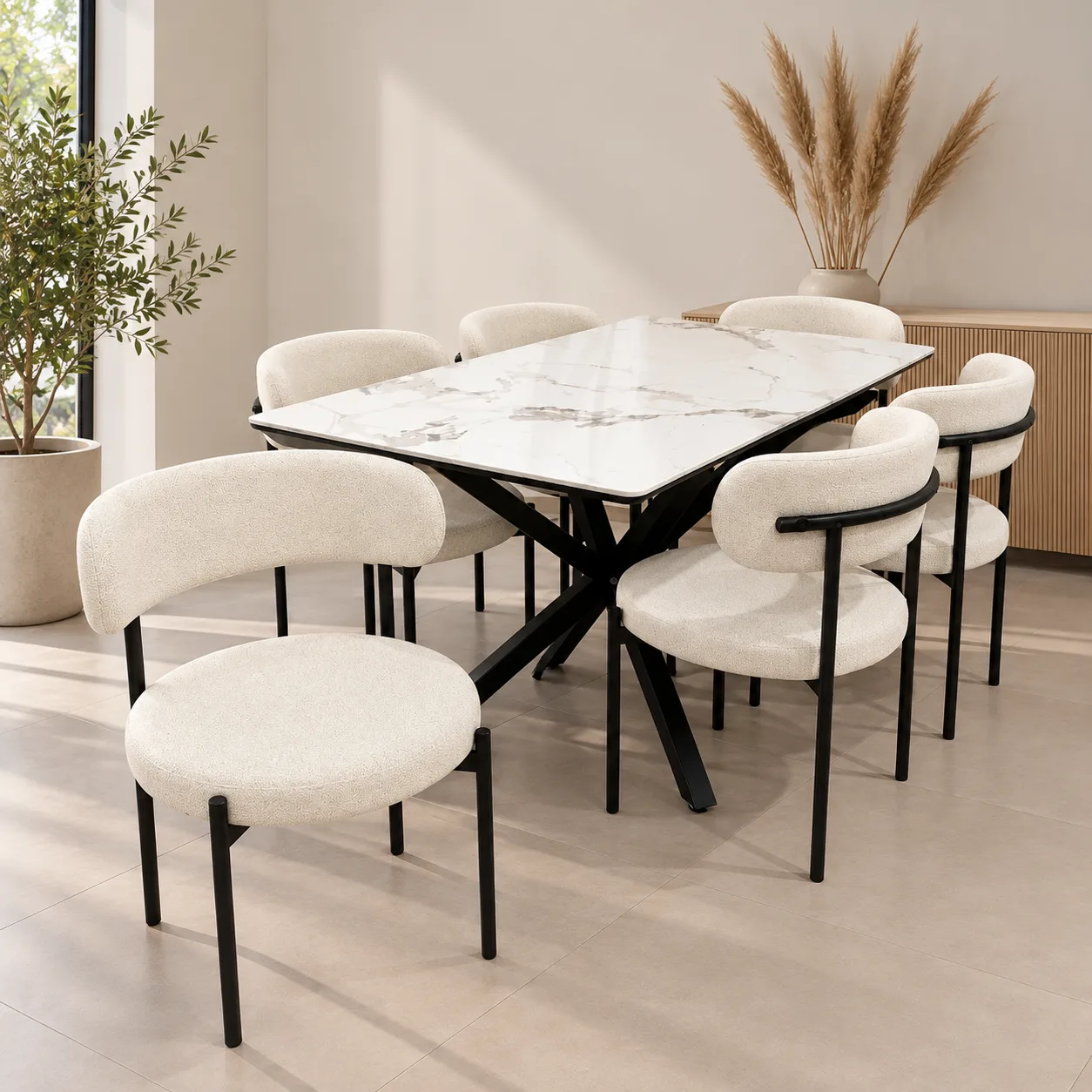Comedor Mesa Warwick Stone Rectangular con 6 Silla Oslo Lino Black