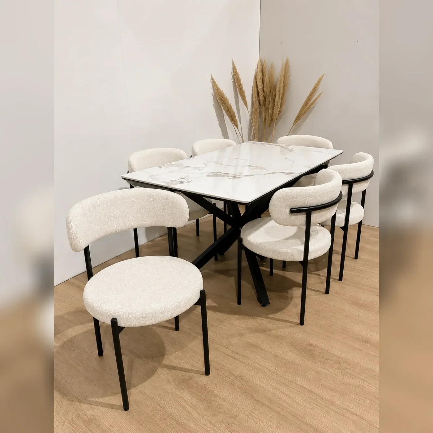 Comedor Mesa Warwick Stone Rectangular con 6 Silla Oslo Lino Black