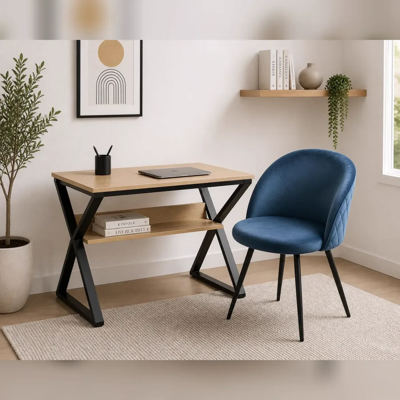 Escritorio Nordic con Silla Tokio Felpa Black