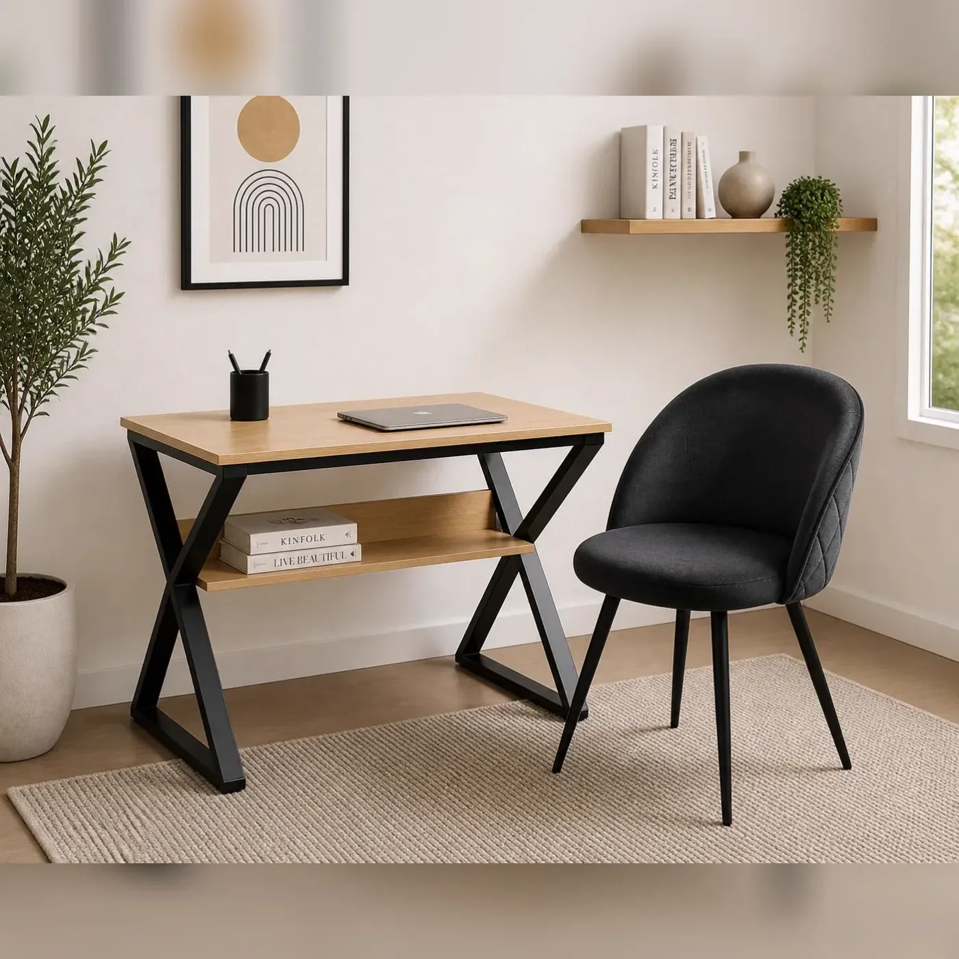 Escritorio Nordic con Silla Tokio Felpa Black