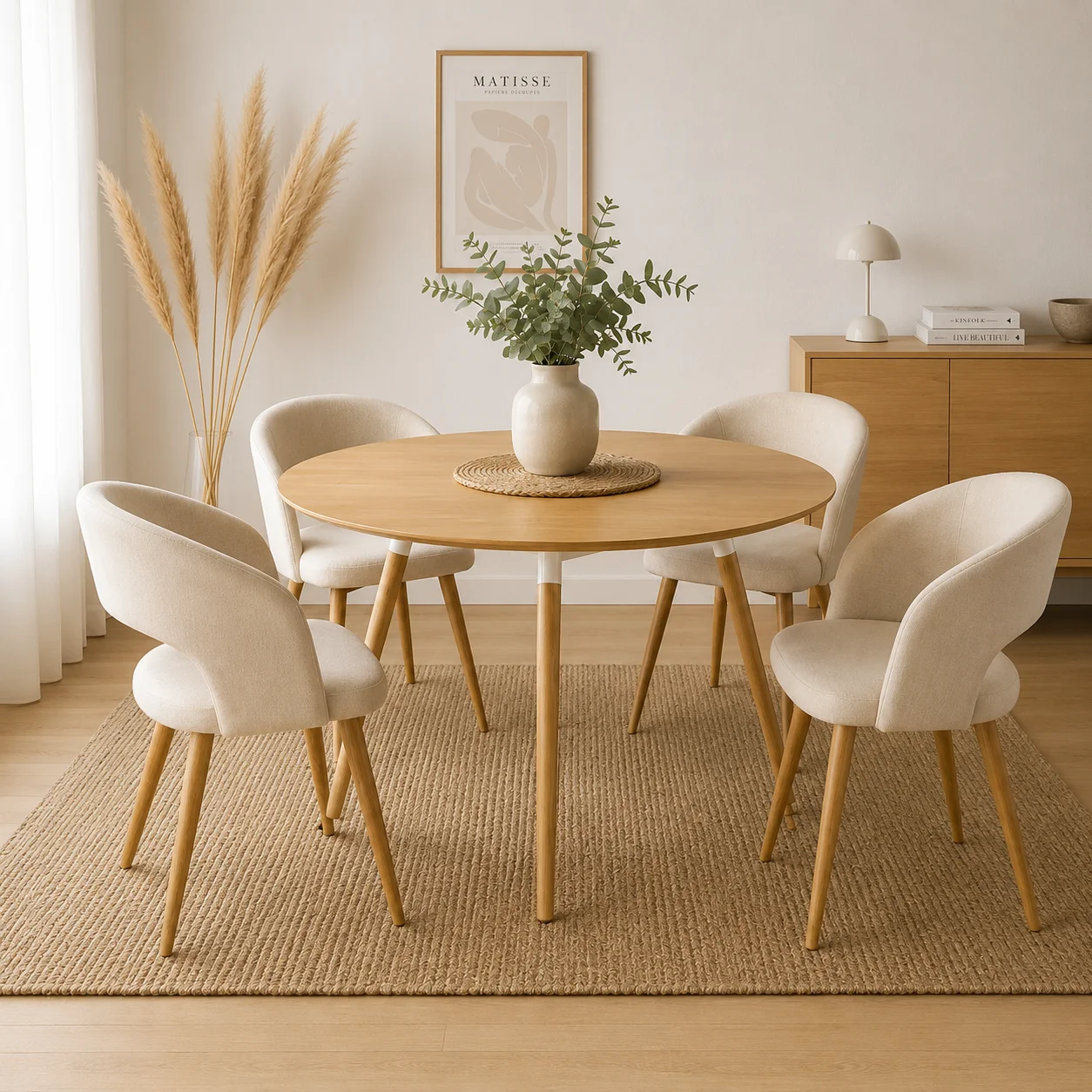Mesa Basic Mdf 120cm con 4 Sitiales Diana Felpa Wood
