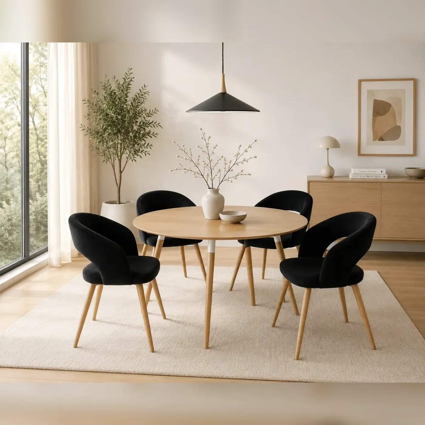 Mesa Basic Mdf con 4 Sitiales Diana Felpa Wood