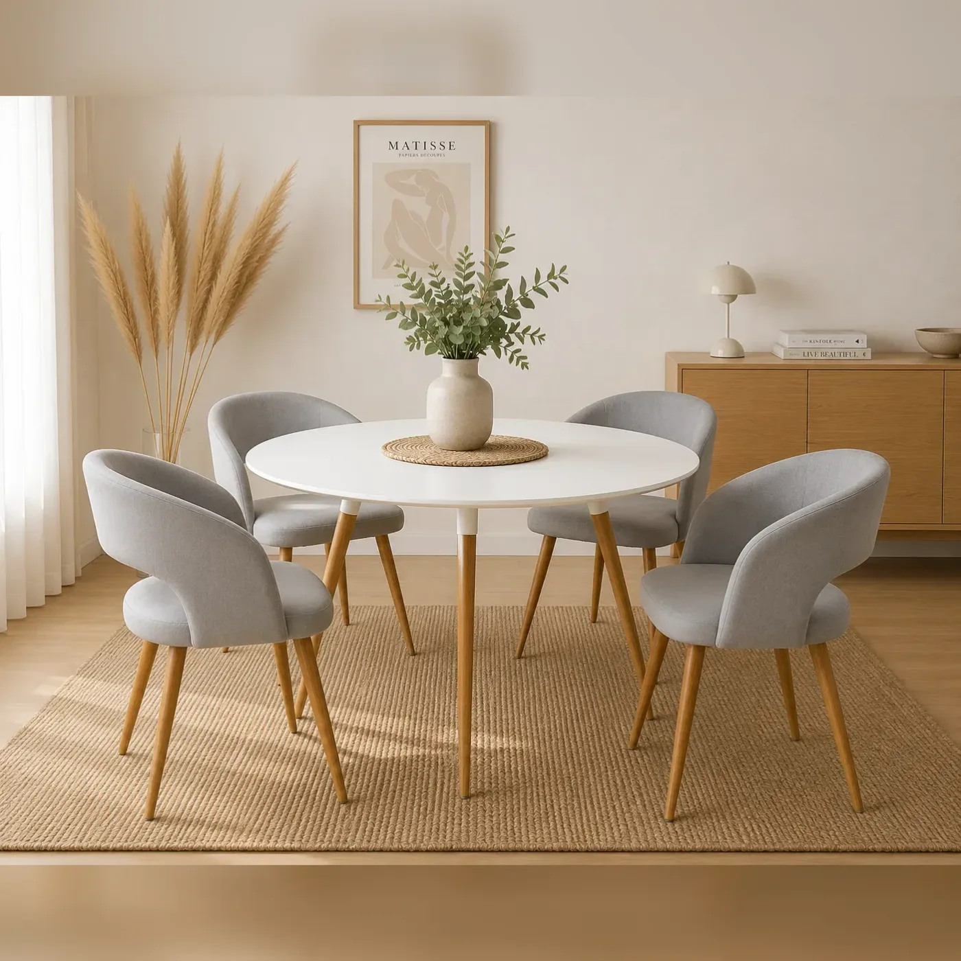 Mesa Basic Mdf con 4 Sitiales Diana Felpa Wood