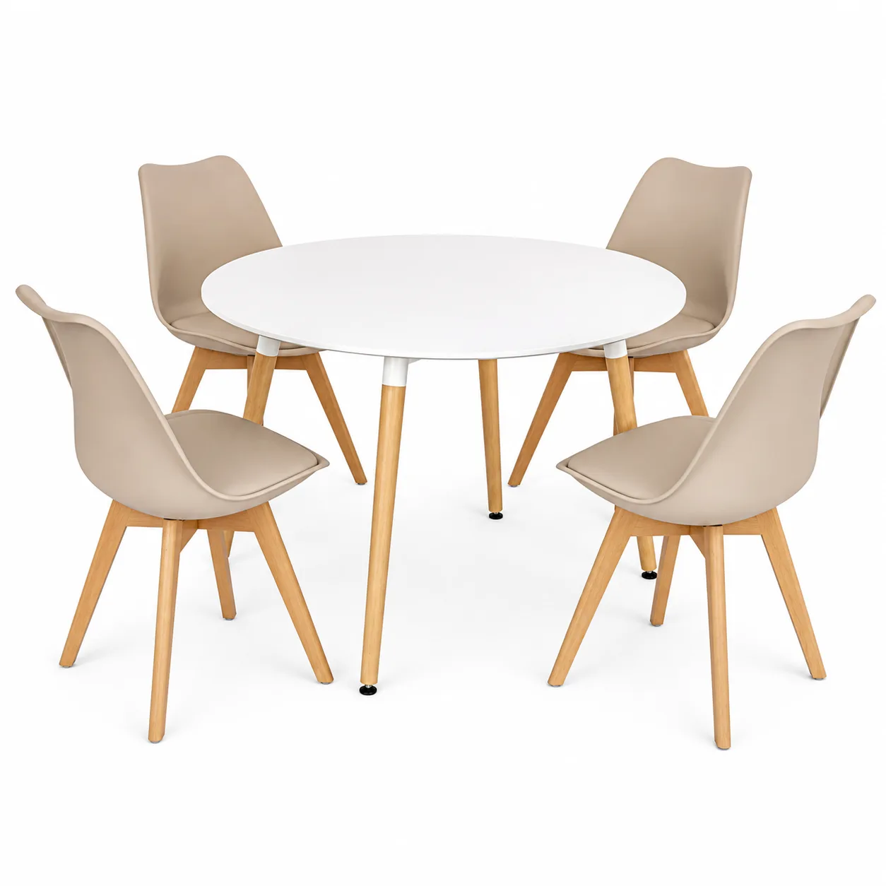 Mesa de comedor Eames Basic MDF Redonda Blanca con 4 sillas Tulip