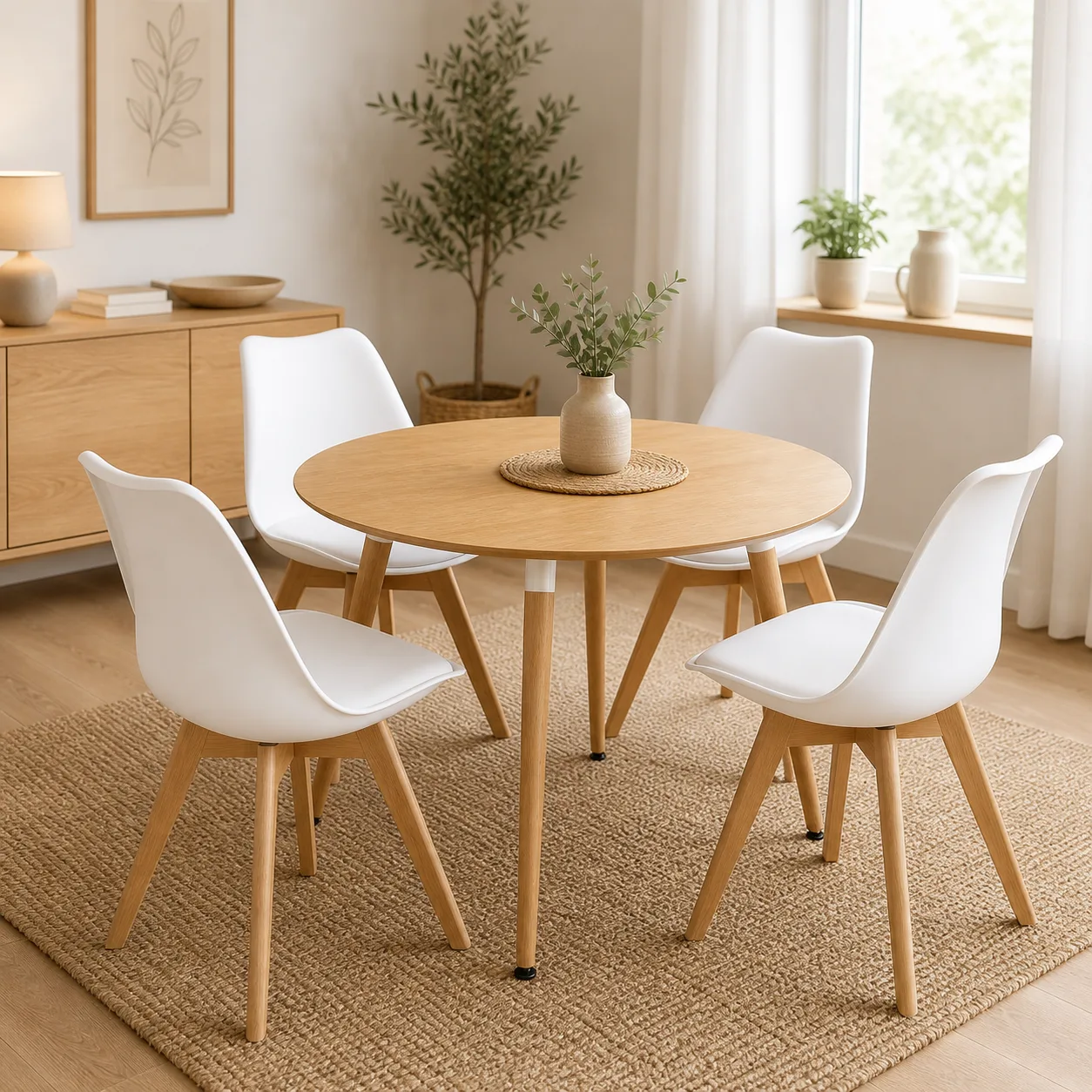 Mesa de comedor Eames Basic MDF Redonda con 4 sillas Tulip