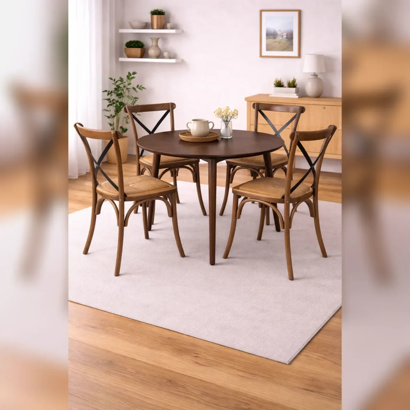 Mesa De Comedor Vema Redonda con 4 Sillas Crossback Madera Black