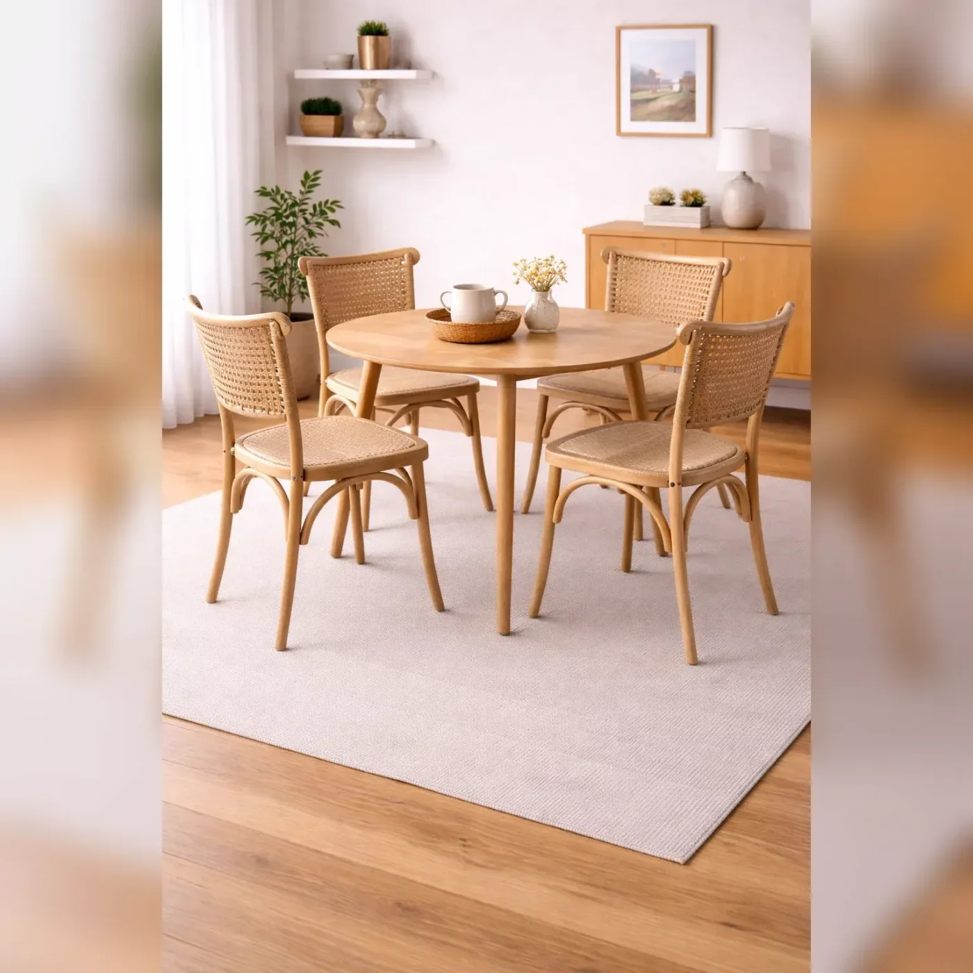 Mesa De Comedor Vema Redonda con 4 Sillas Crossback Madera Yute