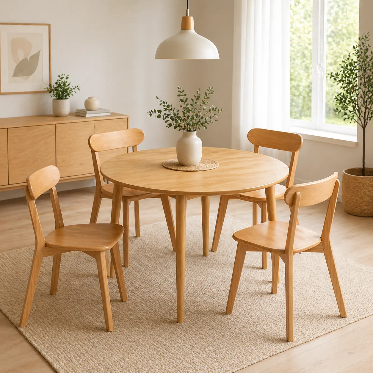 Mesa Vema Redonda con 4 Sillas Fresno Natural