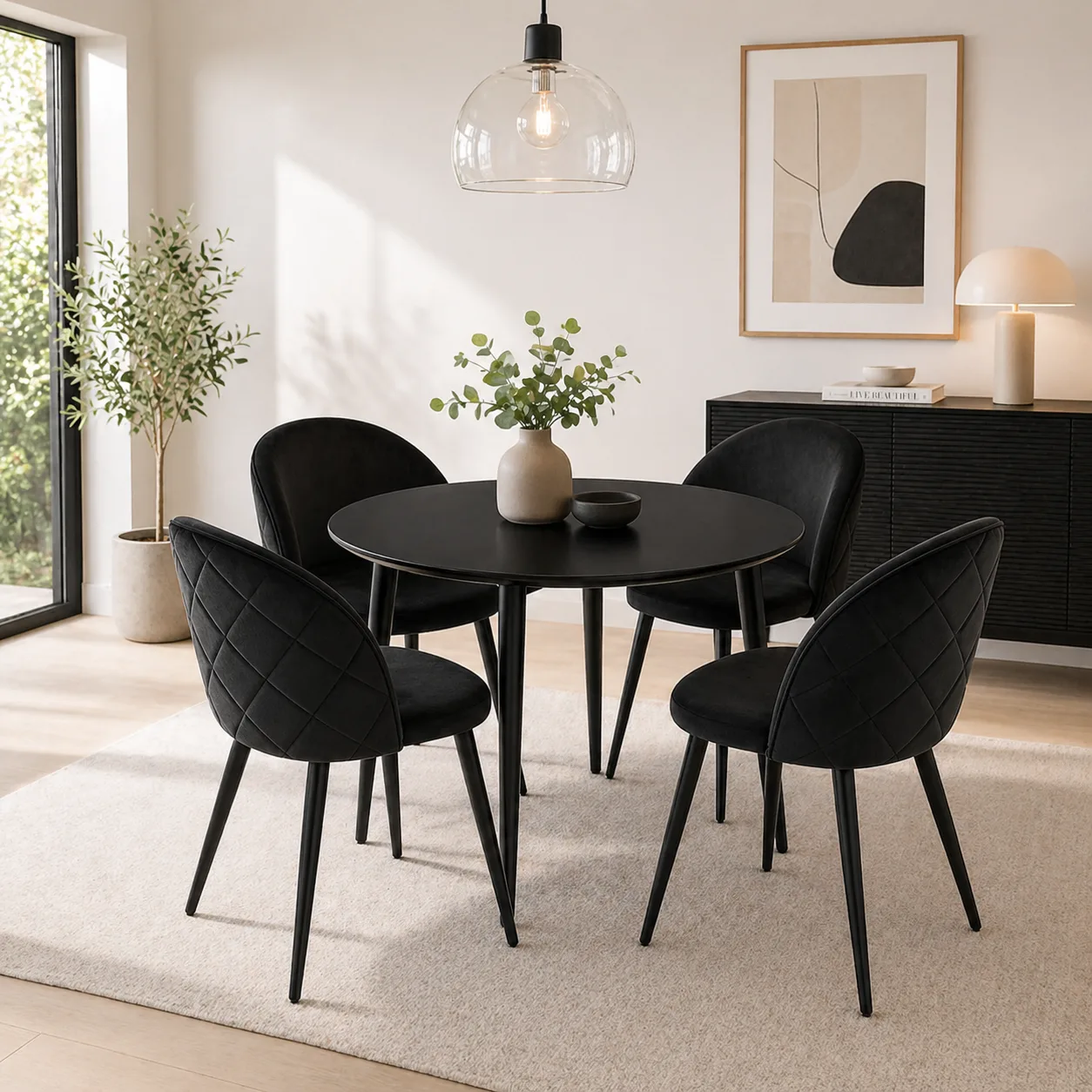 Mesa de Comedor Vema redonda con 4 Sillas Tokio Black