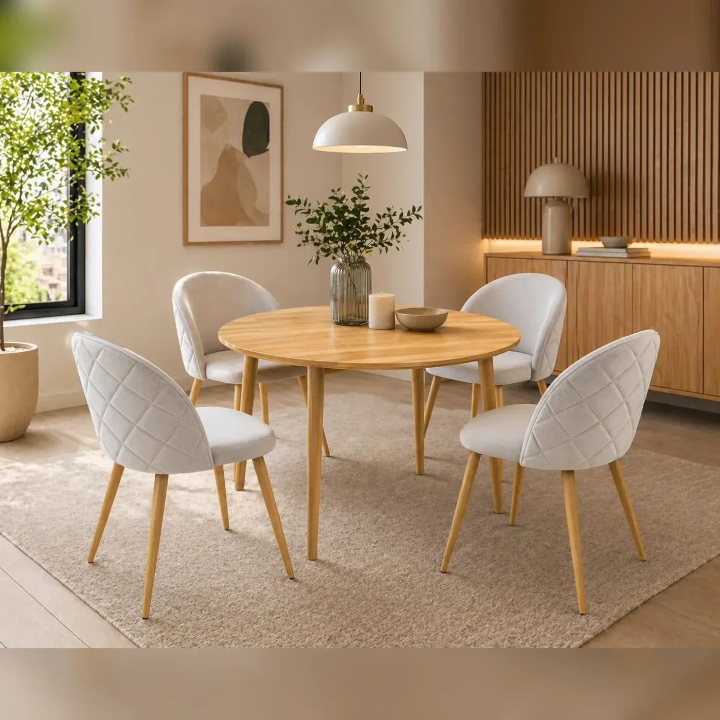 Mesa de Comedor Vema Redonda con 4 Sillas Tokio Felpa
