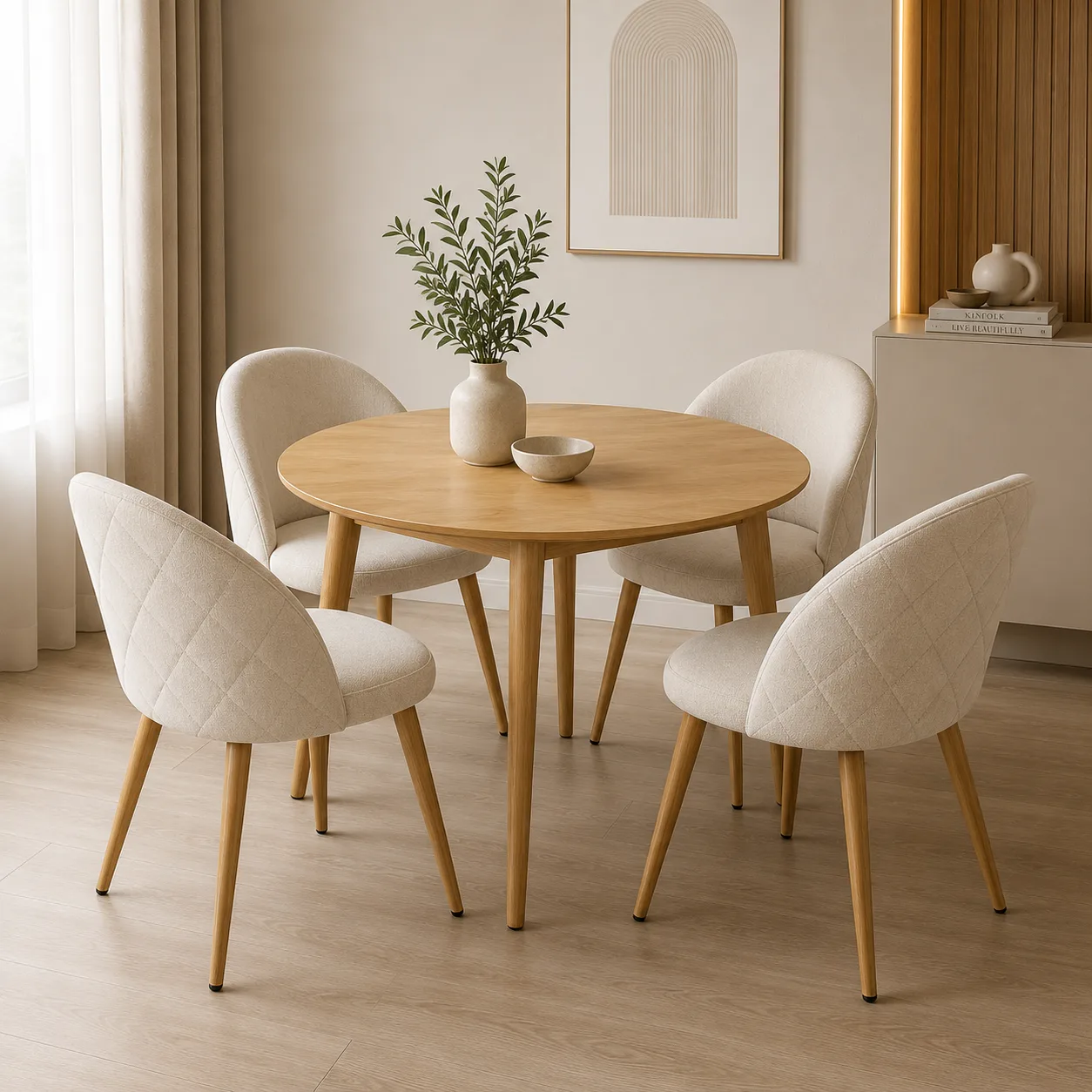 Mesa de Comedor Vema Redonda con 4 Sillas Tokio Lino Arpi