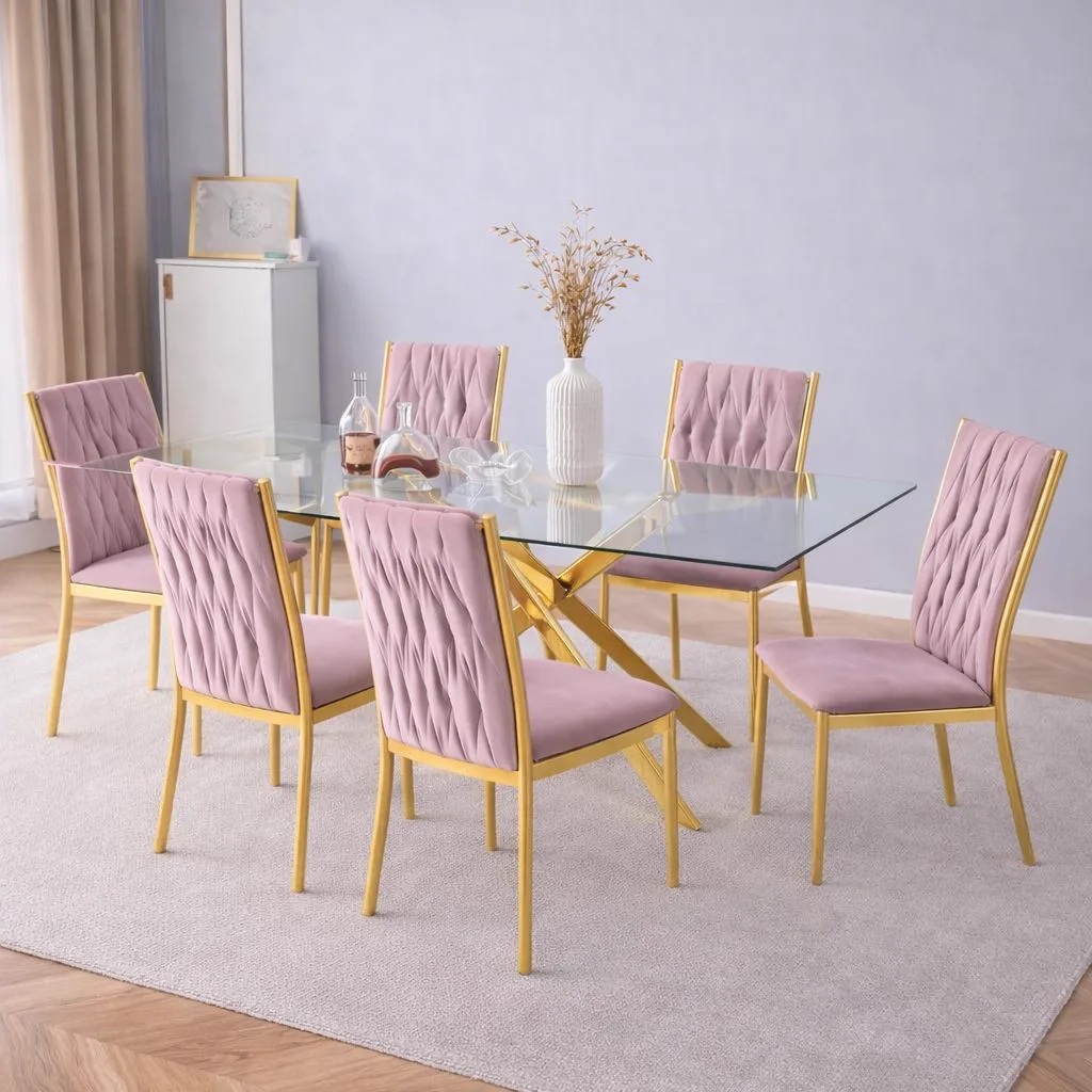 Mesa Dubai 140x80 cm con 6 Sillas Aura Gold