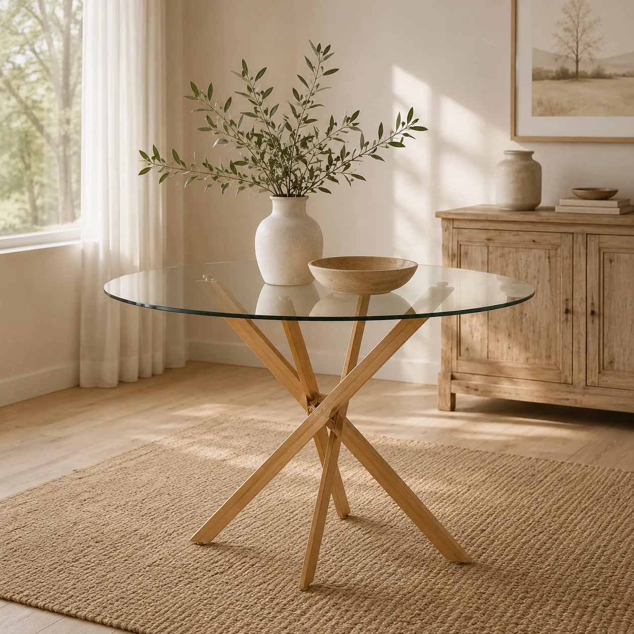 Mesa Dubai Redonda Vidrio Wood