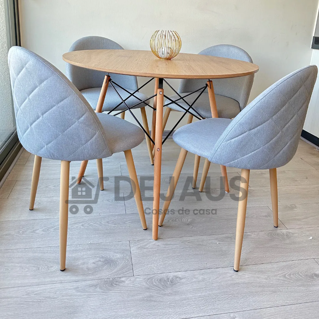 Mesa Eames MDF Wood con 4 Sillas Tokio Lino Wood