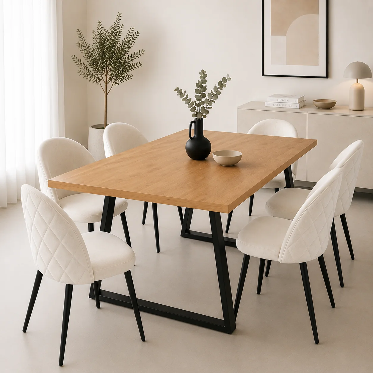 Mesa Escandinavia Rectangular con 6 Silla Tokio Felpa Black