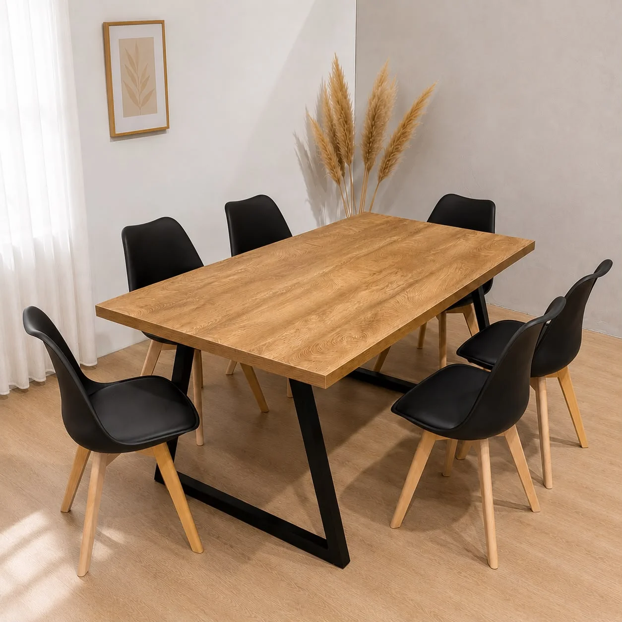 Mesa Escandinavia Rectangular con 6 Silla Tulip Acolchadas