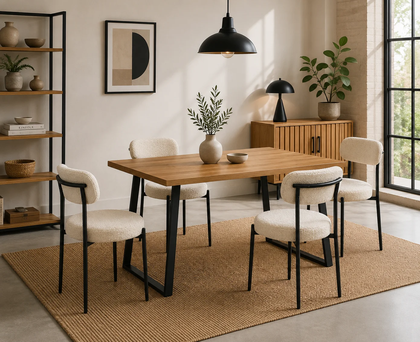 Mesa Escandinavia Rectangular con Sillas Oslo Boucle Black