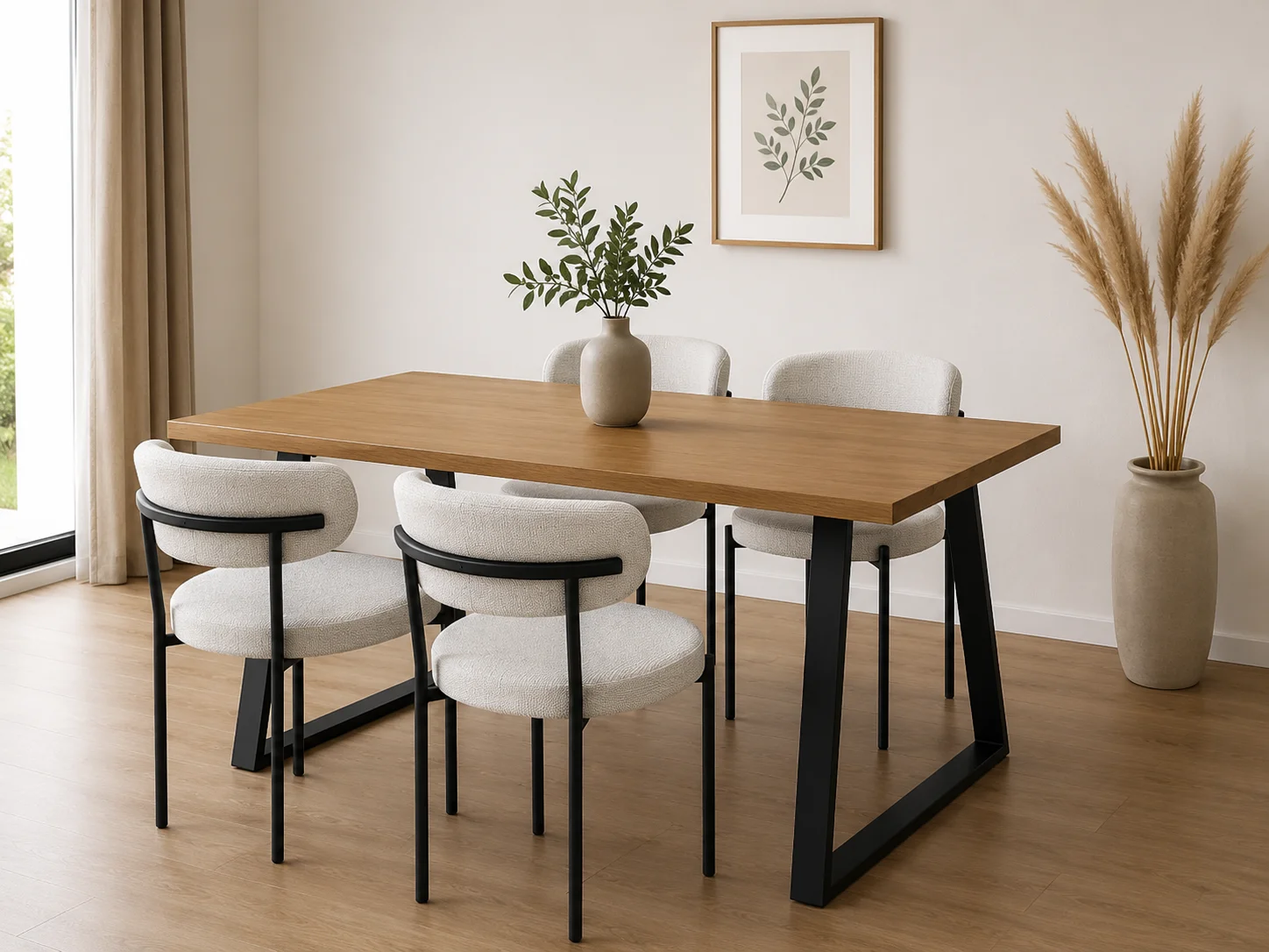Mesa Escandinavia Rectangular 160x90 con Sillas Oslo Lino Black