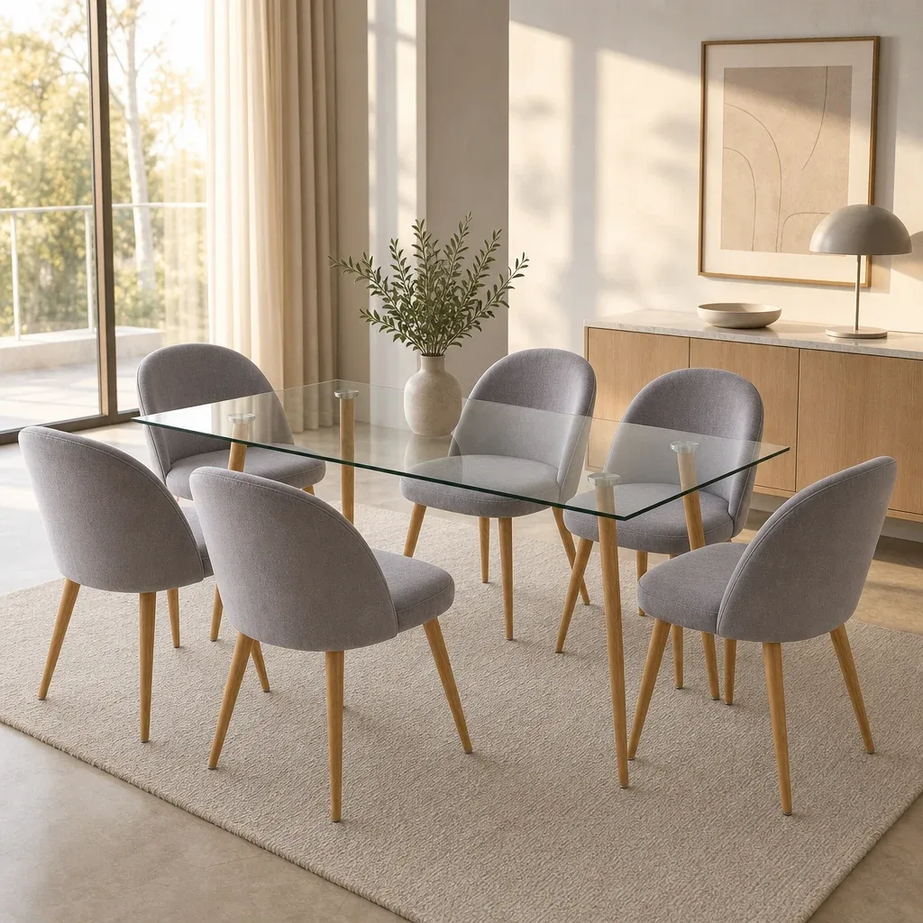 Mesa Nórdica Four con Sillas Tokio Felpa Lisa
