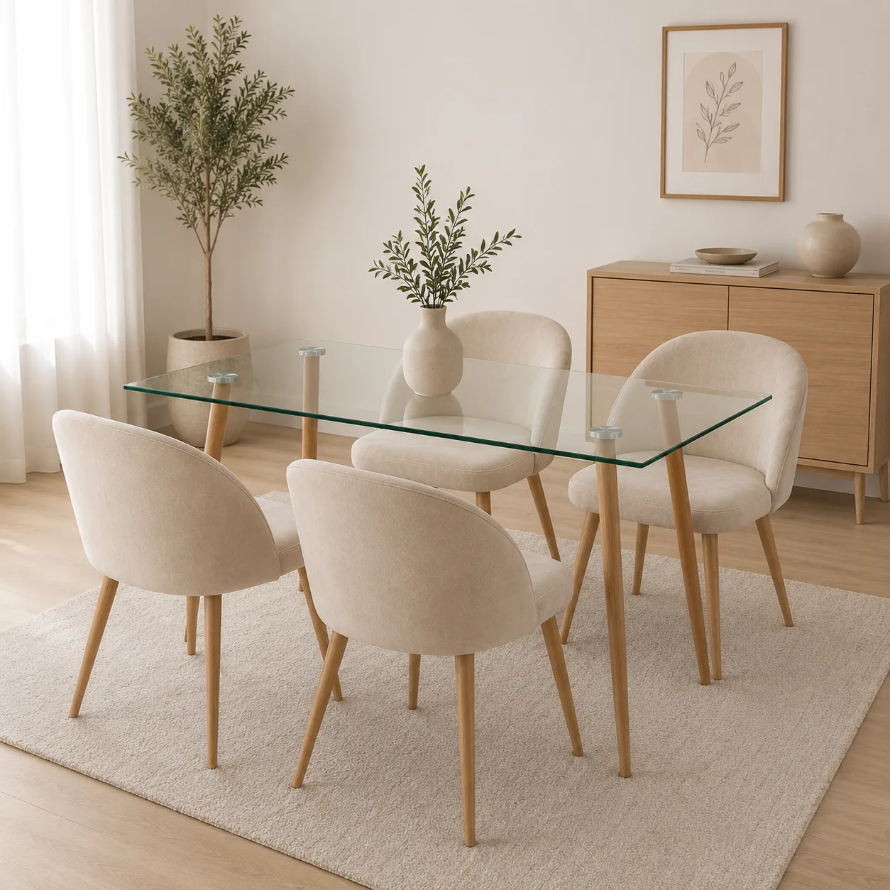 Mesa Nórdica Four con Sillas Tokio Felpa Lisa