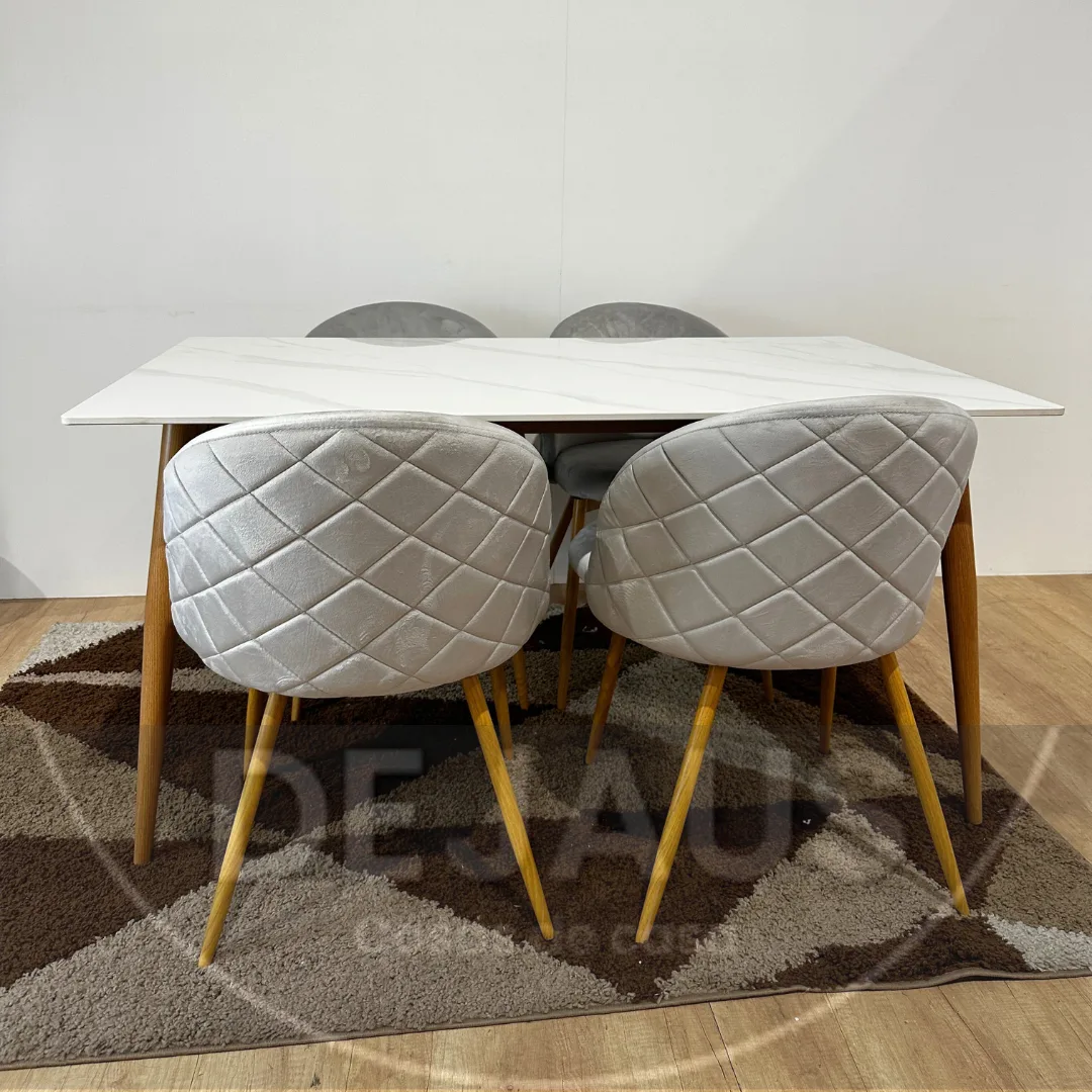 Mesa Rectangular Cuarzo Calacatta con 4 Sillas Tokio Felpa wood