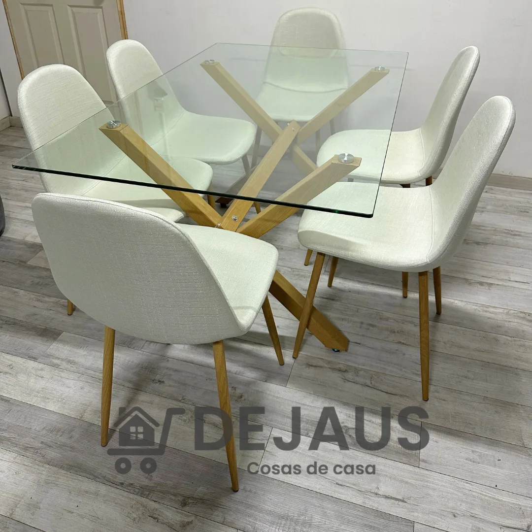 Mesa Rectangular Medlock con 4 Sillas Spoon Lino