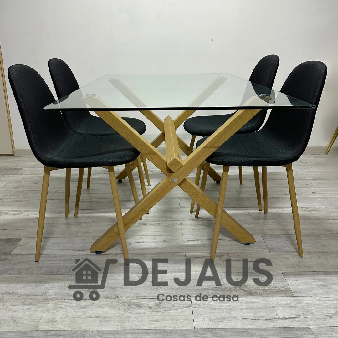 Mesa Rectangular Medlock con 4 Sillas Spoon Lino