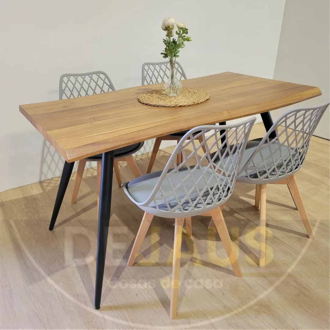 Mesa rectangular Nordica con 4 Sillas Tulip Mesh